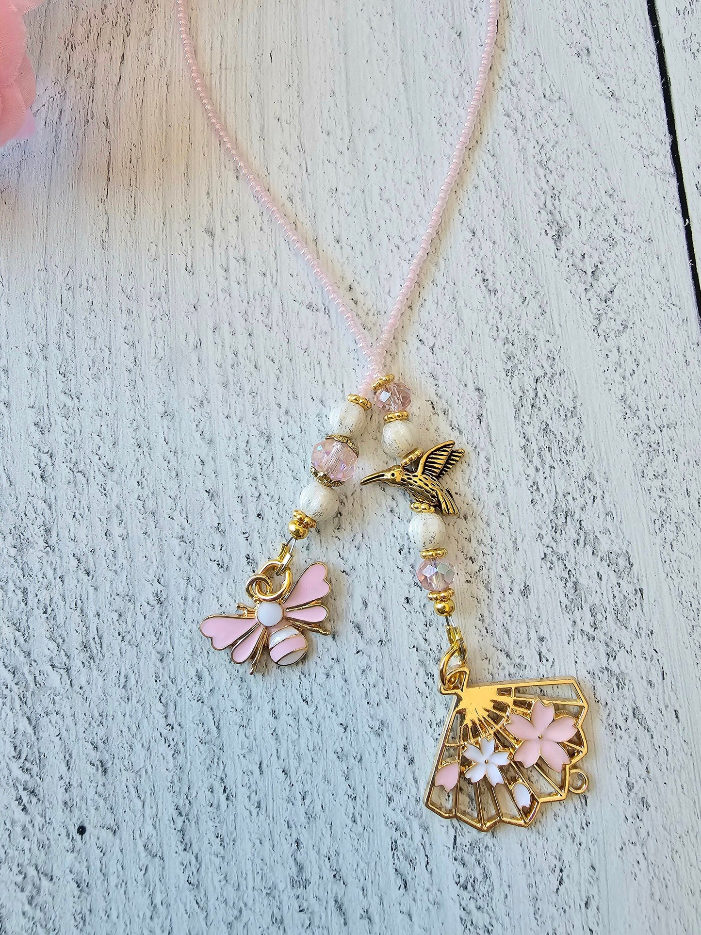 Pollinator Bookmark Gift, Unique Beaded Book Thong, Bee and Hummingbird