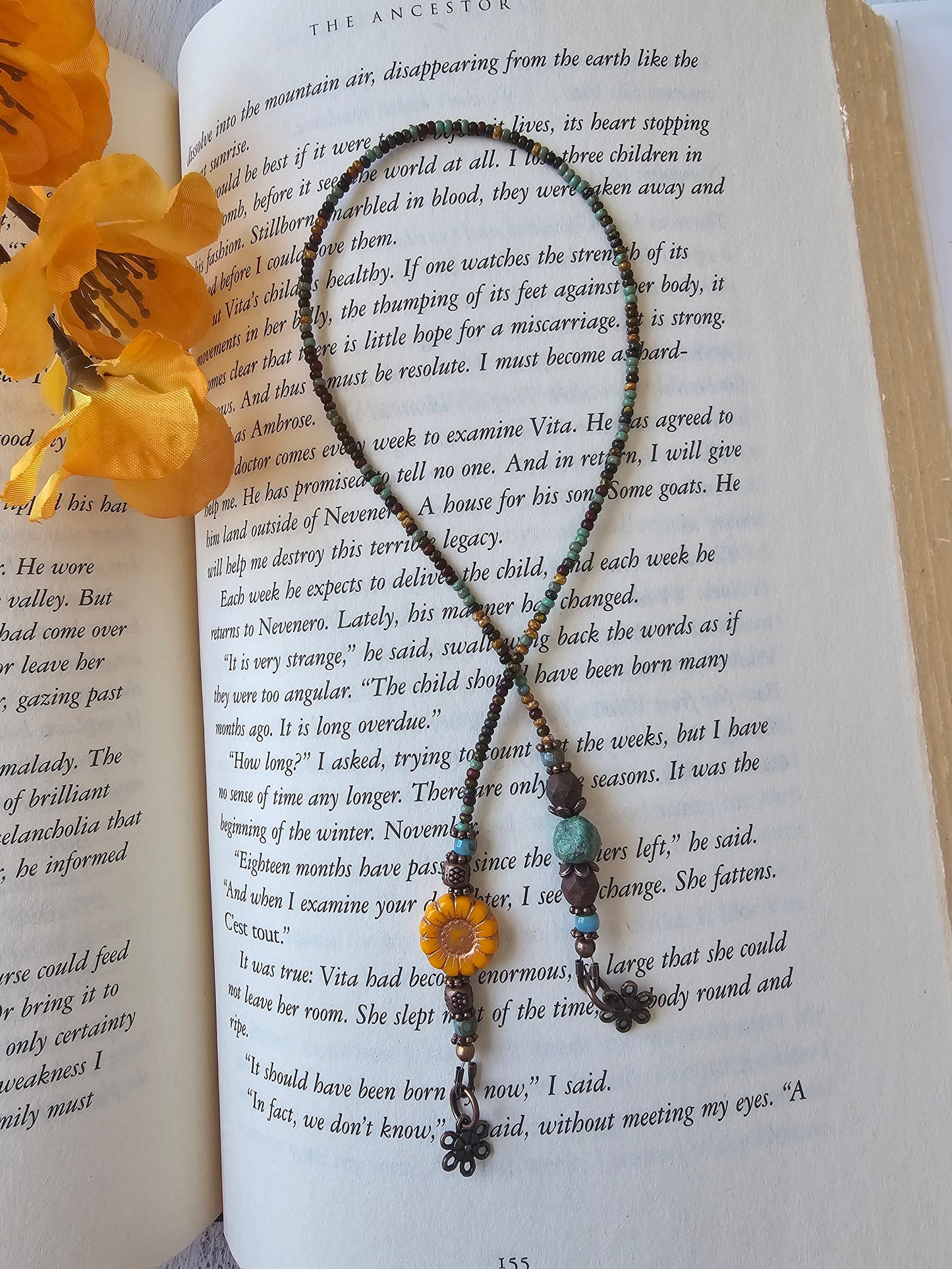 Boho Style Flower Book Thong, Beaded Bookmark That Makes a Lovely Gift for Any Reader