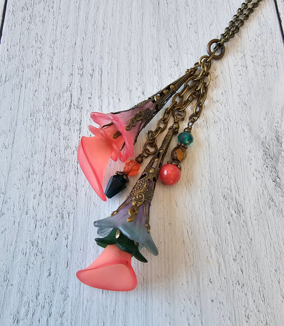 Boho Car Mirror Charm Made With Flower and Bead Charms