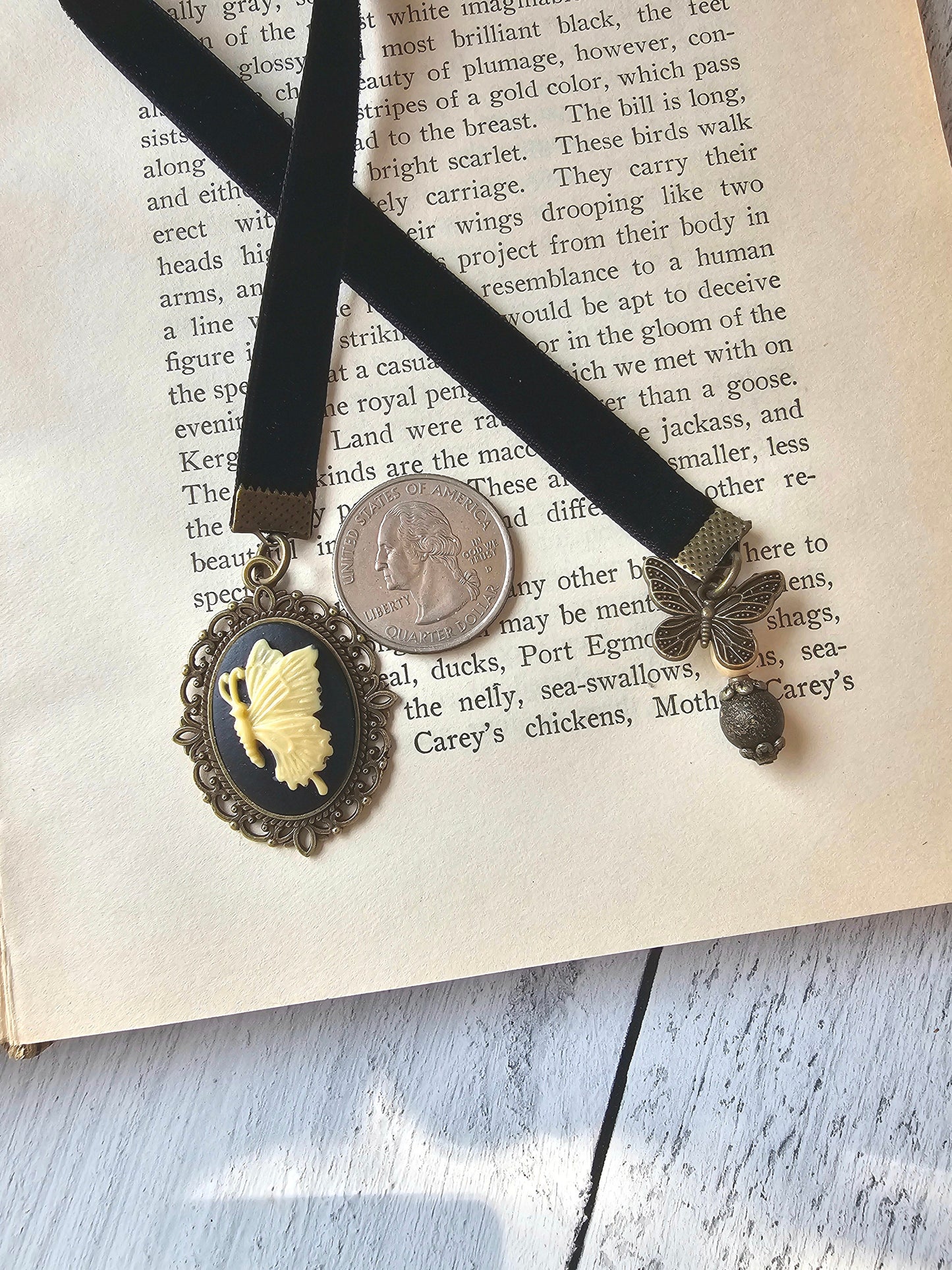Butterfly Cameo Bookmark, Vintage Style Velvet Bookmarker, Victorian Style Reader Gift