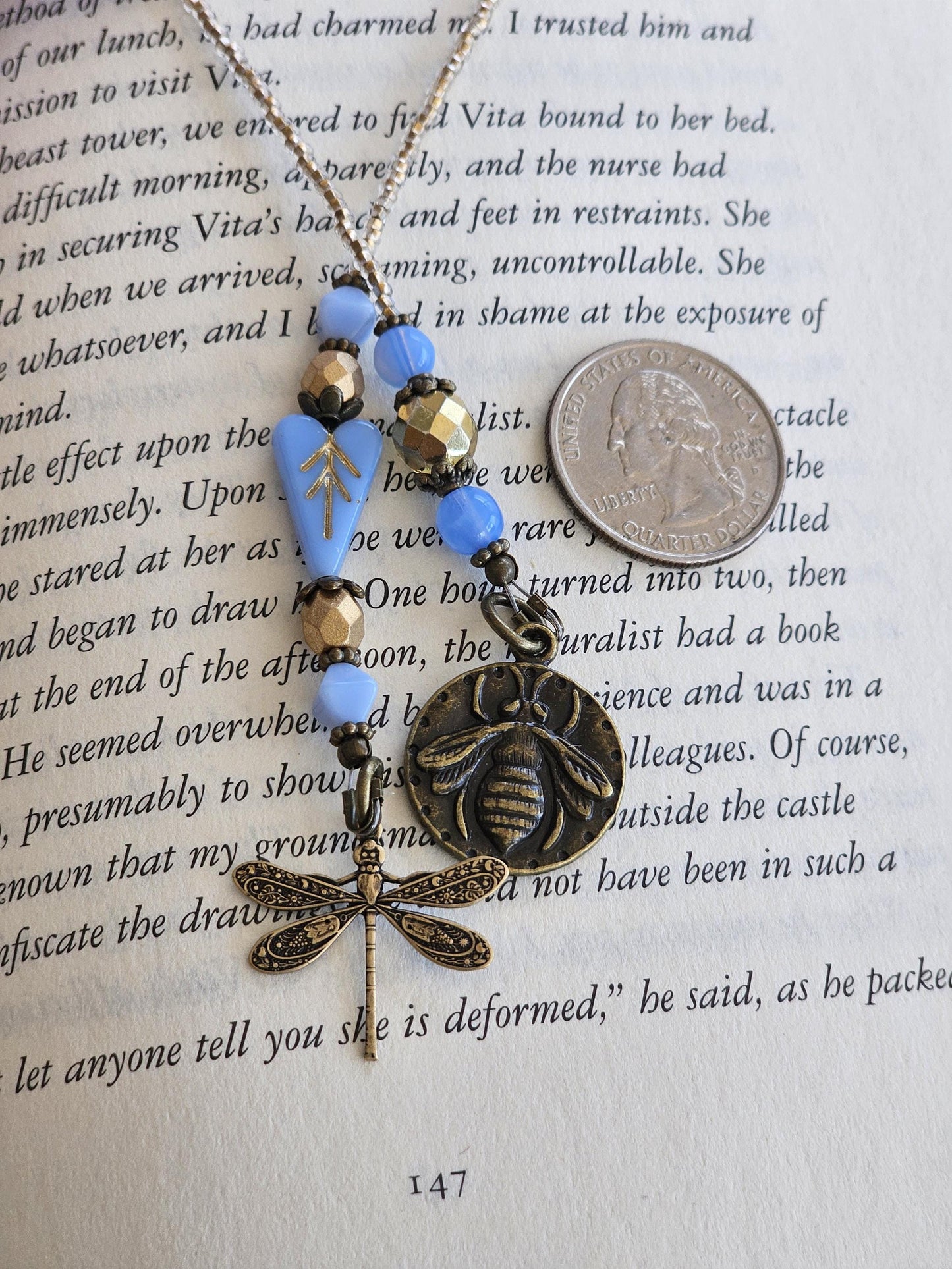 Blue Heart Reader Gift With Pollinator Charms