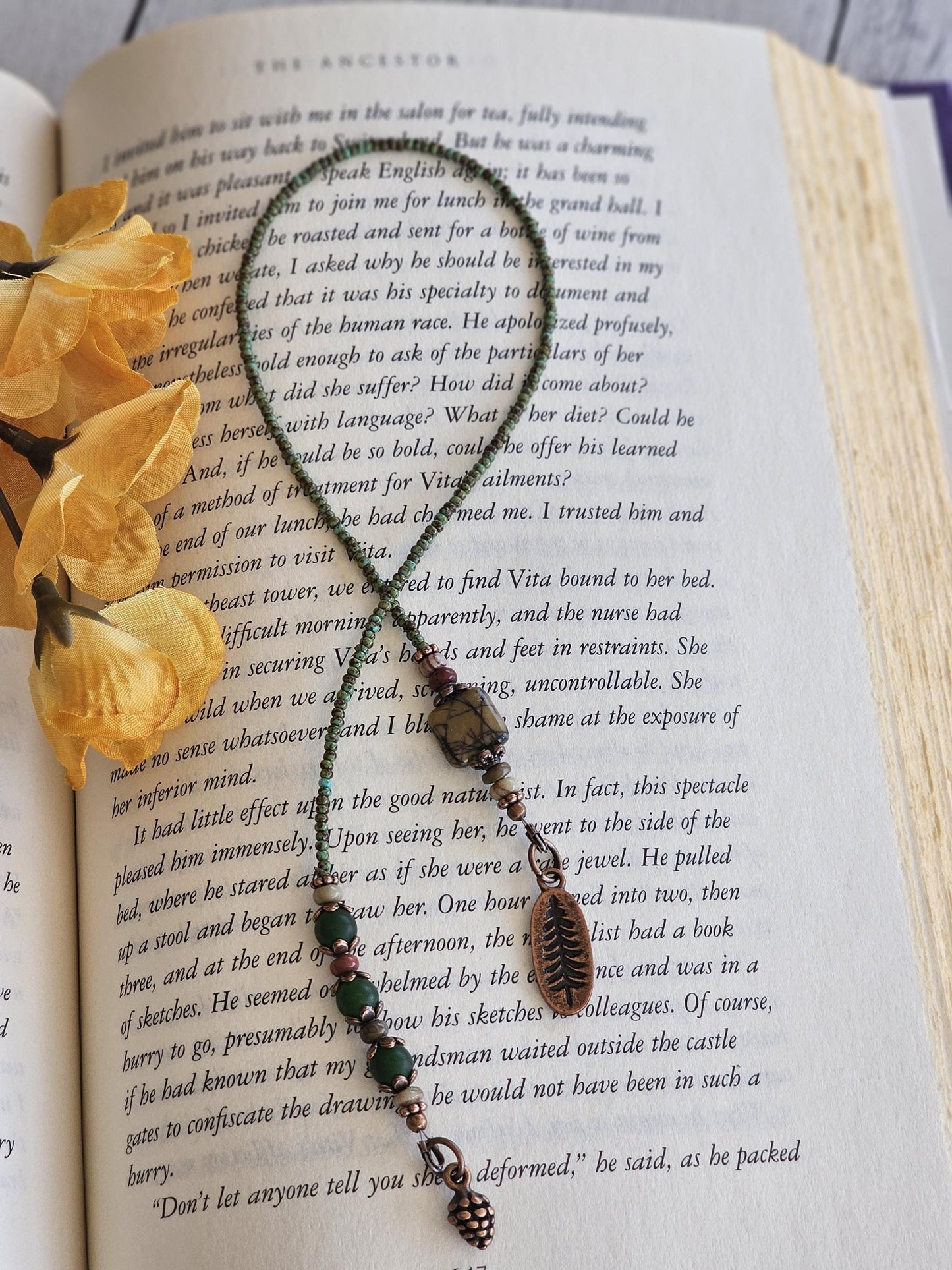 Red Creek Jasper Beaded Bookmark, Striking Gemstone Reader Gift
