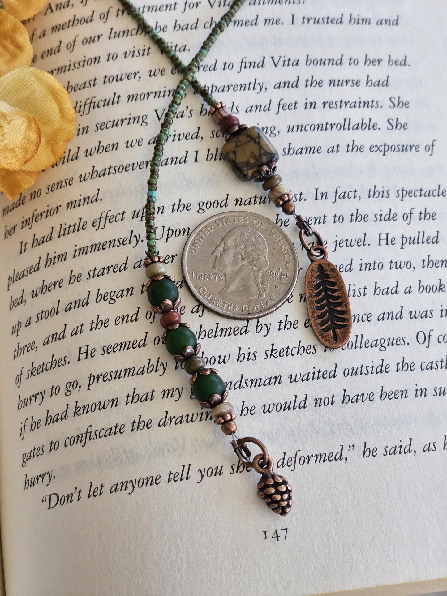 Red Creek Jasper Beaded Bookmark, Striking Gemstone Reader Gift