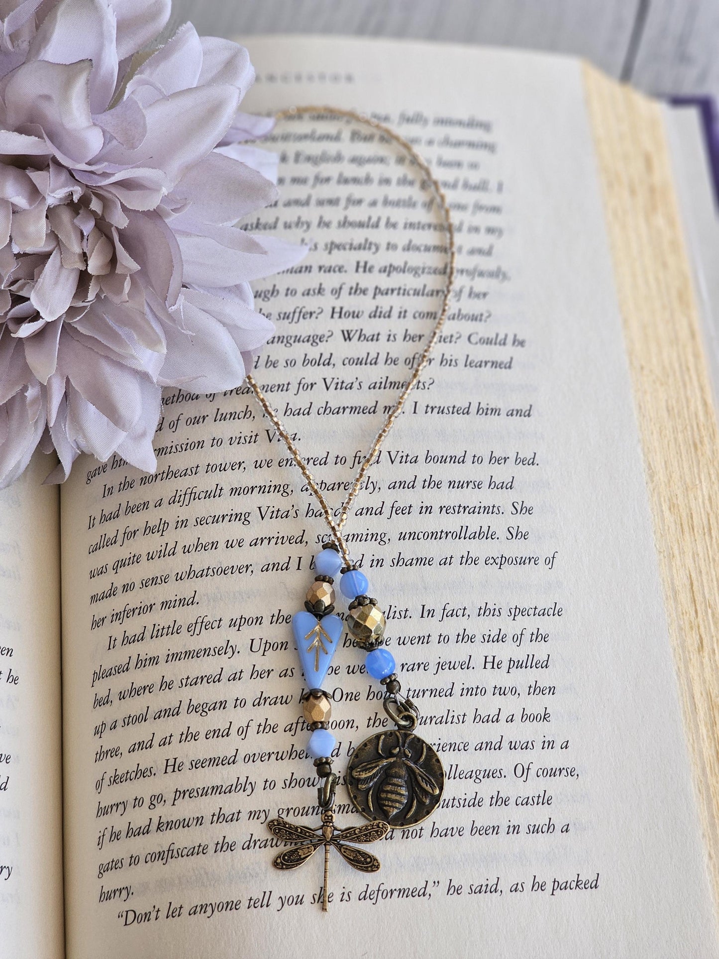 Blue Heart Reader Gift With Pollinator Charms