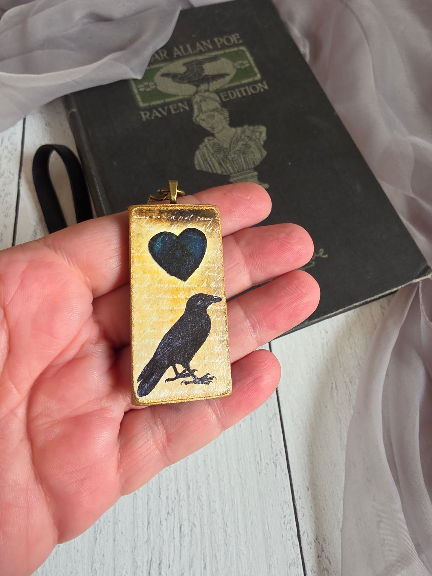Black Raven Velvet Ribbon Bookmark