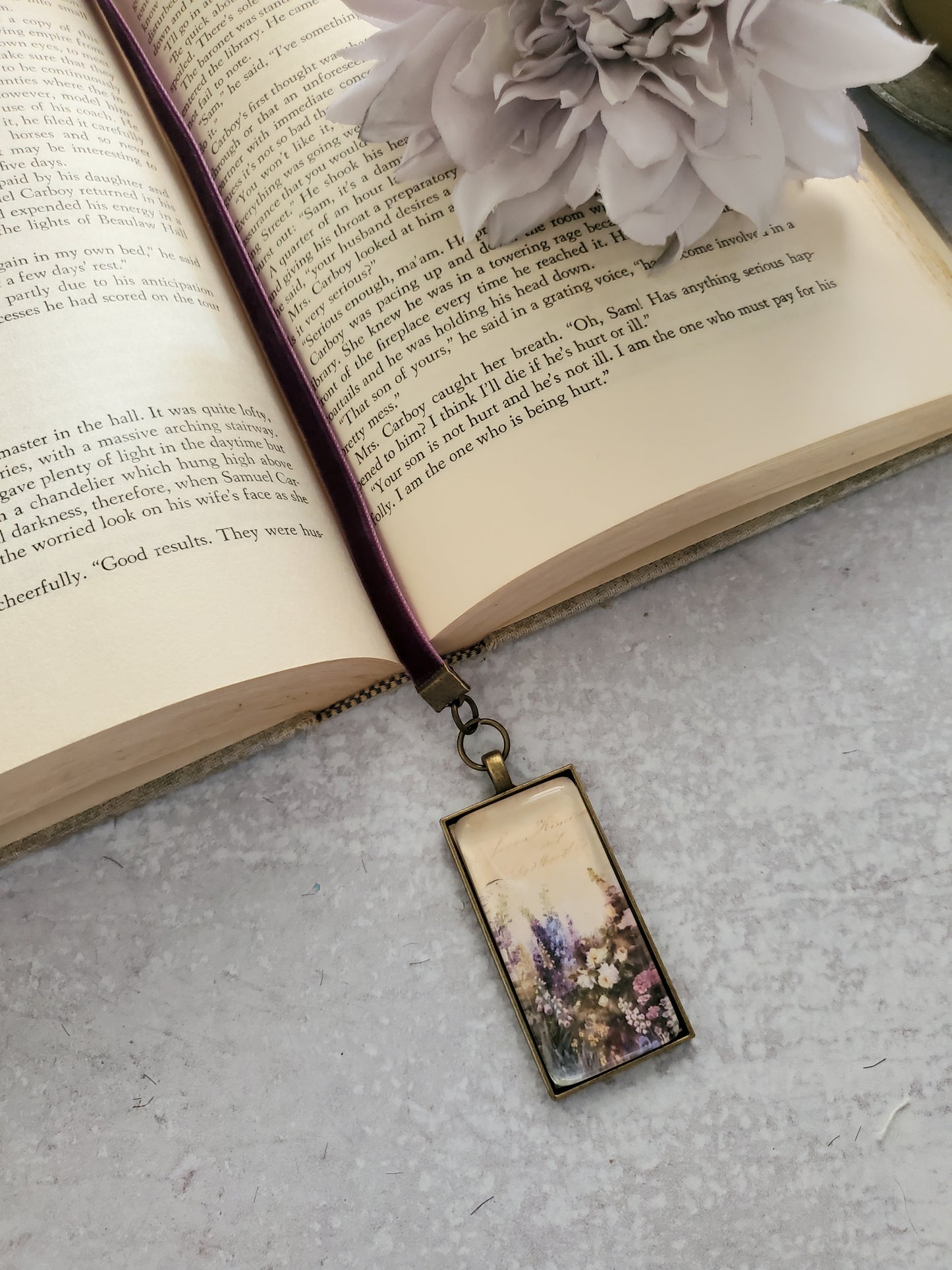 Hollyhock Flower Velvet Ribbon Bookmark