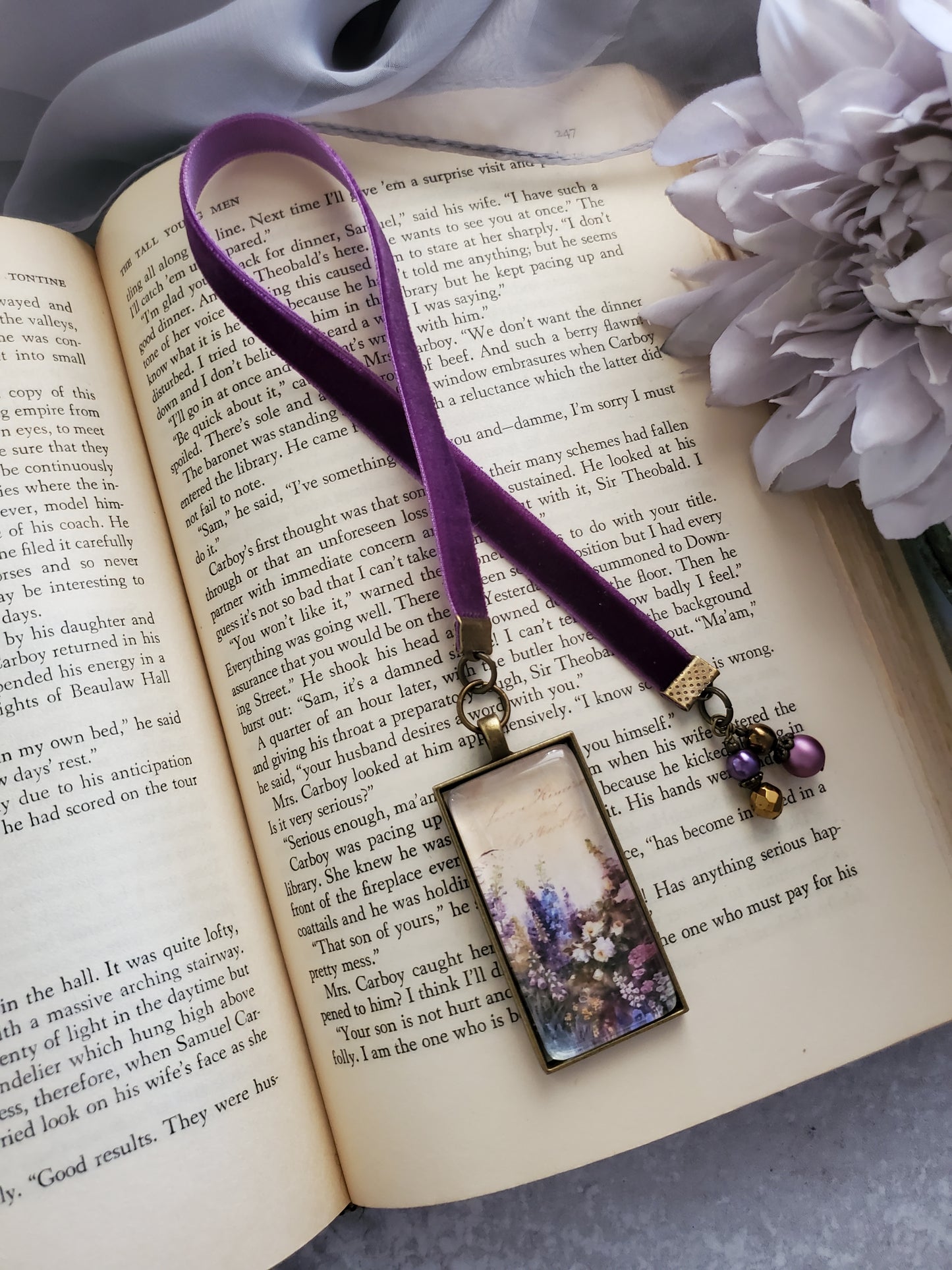 Hollyhock Flower Velvet Ribbon Bookmark