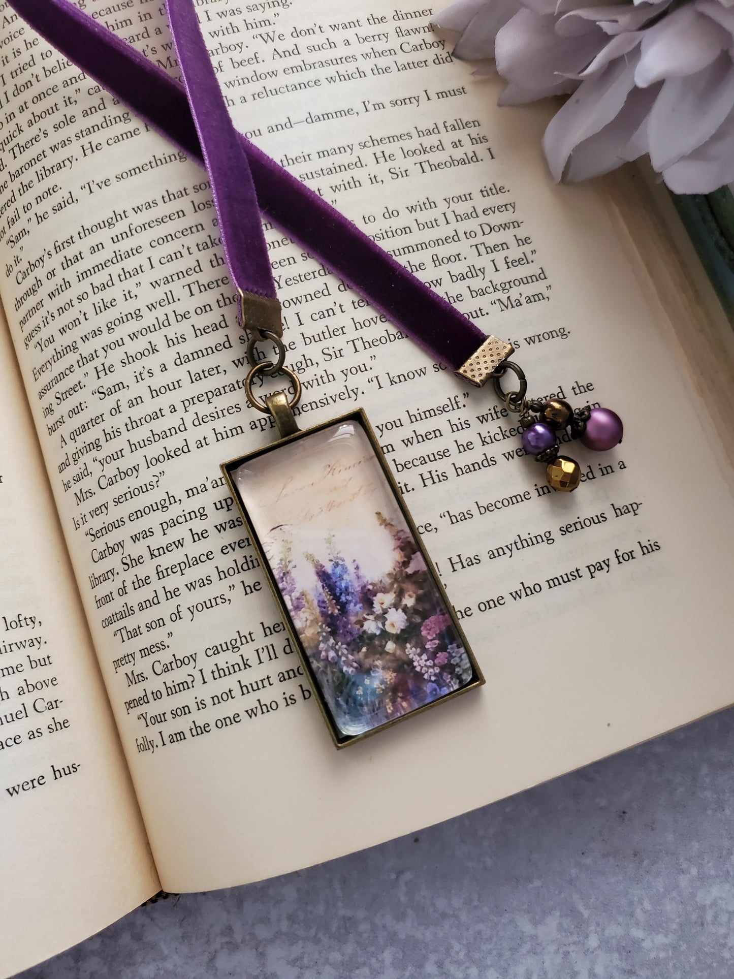 Hollyhock Flower Velvet Ribbon Bookmark