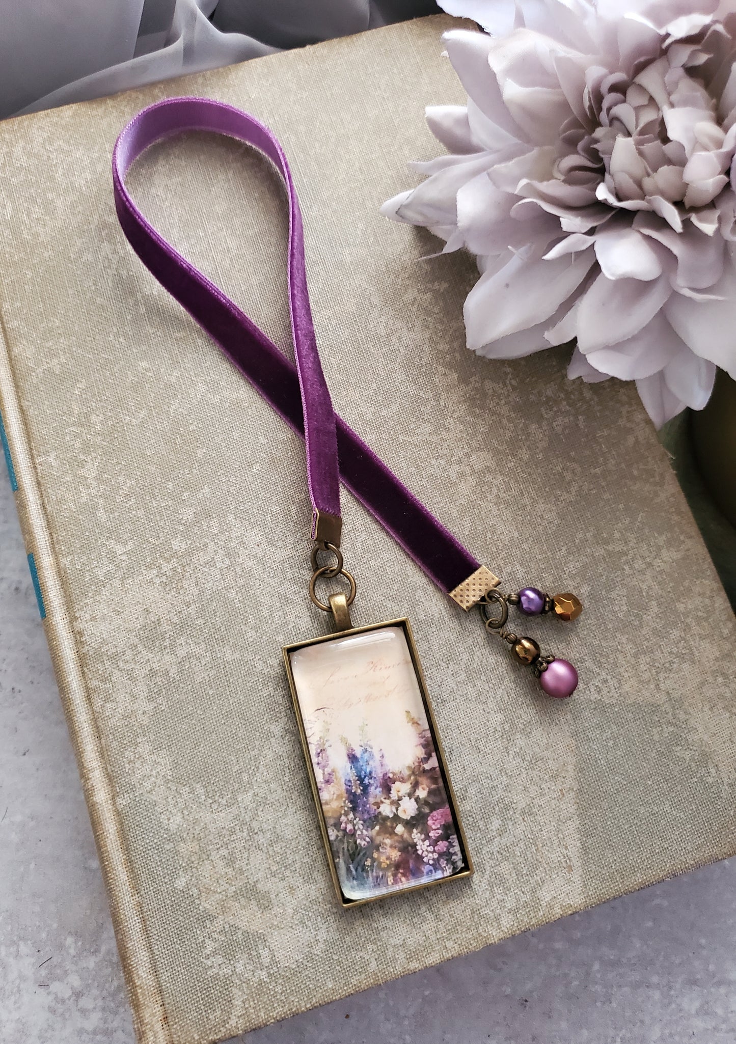 Hollyhock Flower Velvet Ribbon Bookmark