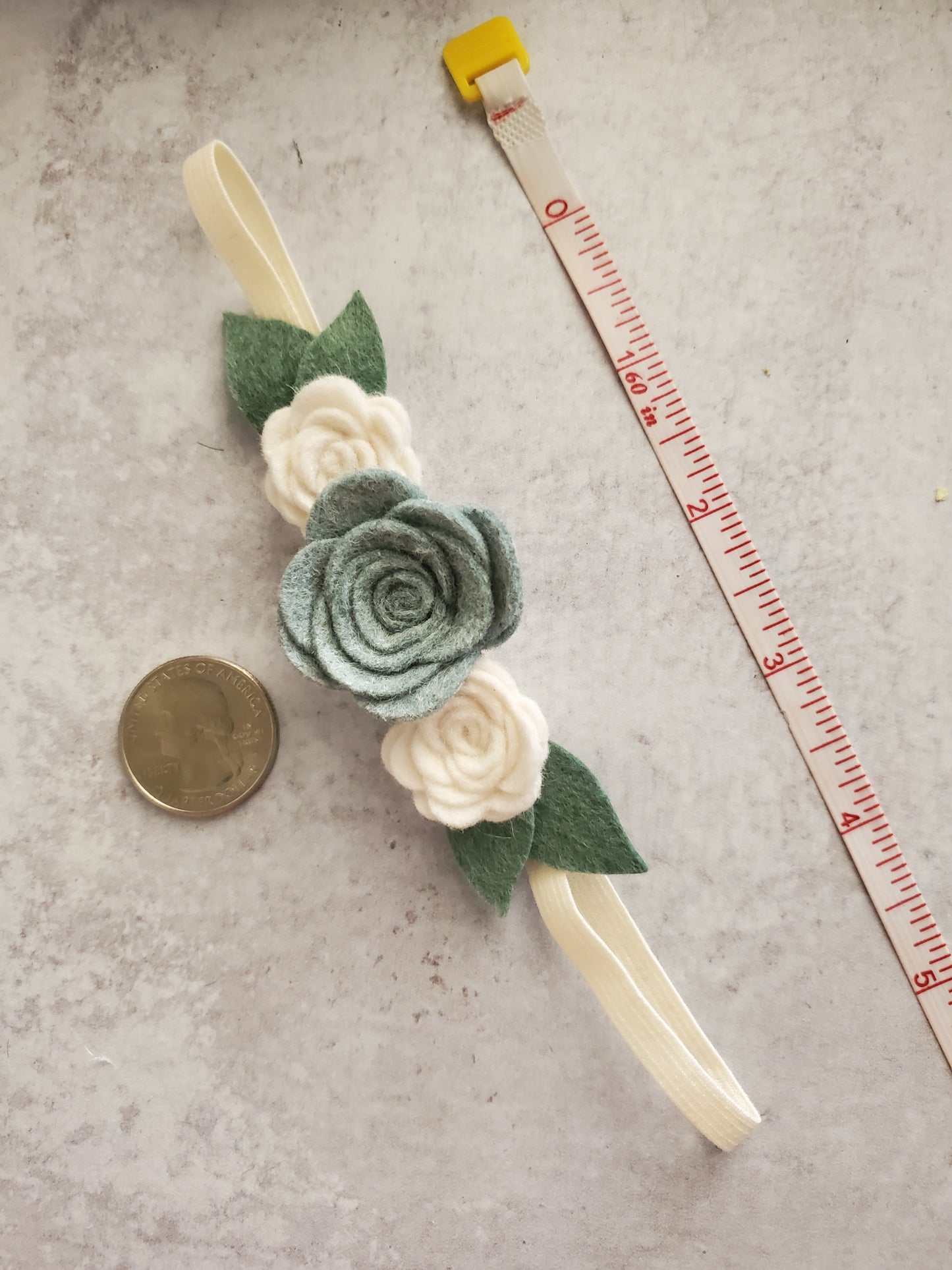 Blue and Cream Felt Flower Book Band Bookmark
