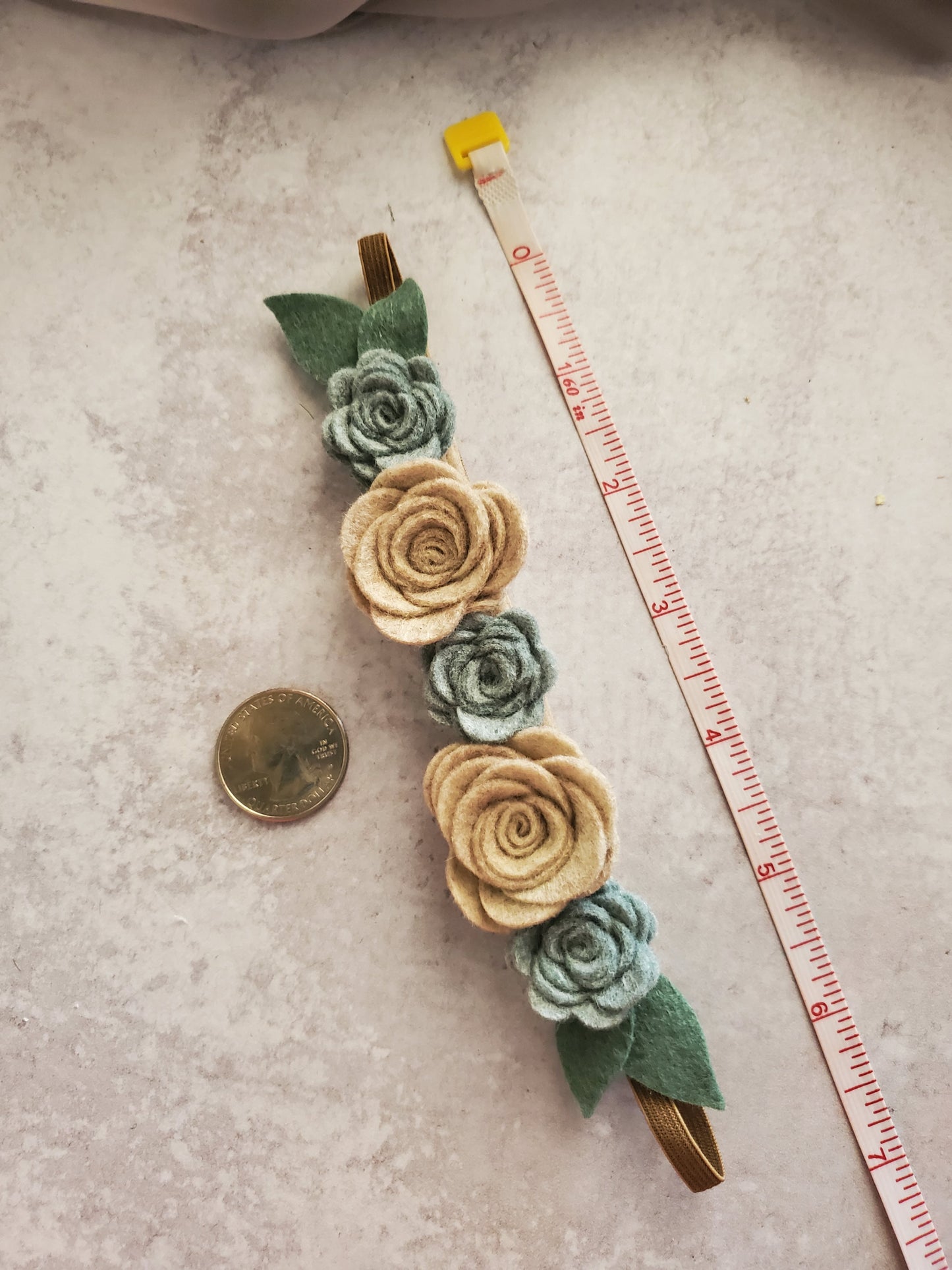 Tan and Blue Felt Flower Book Band Bookmark