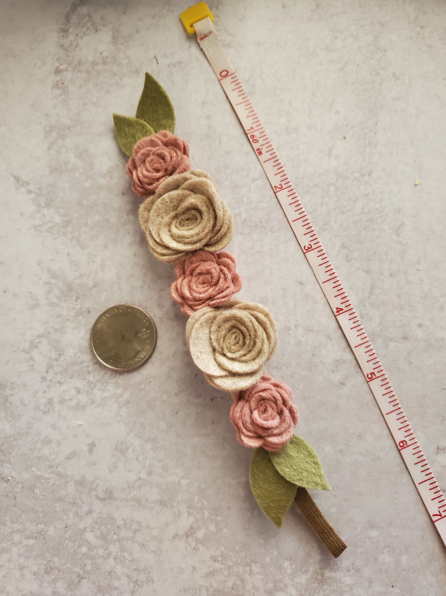 Tan and Pink Felt Flower Book Band Bookmark