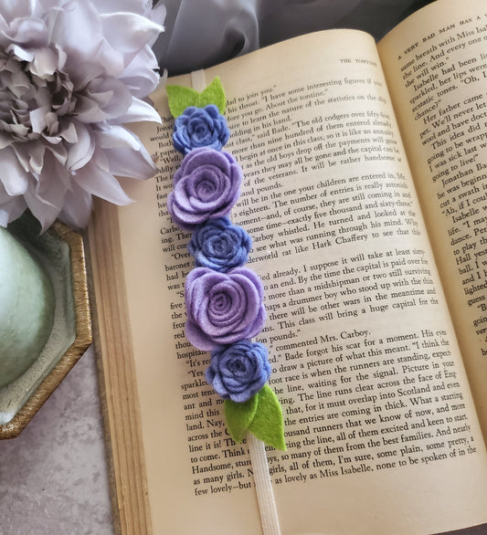Lavender and Periwinkle Felt Flower Book Band Bookmark