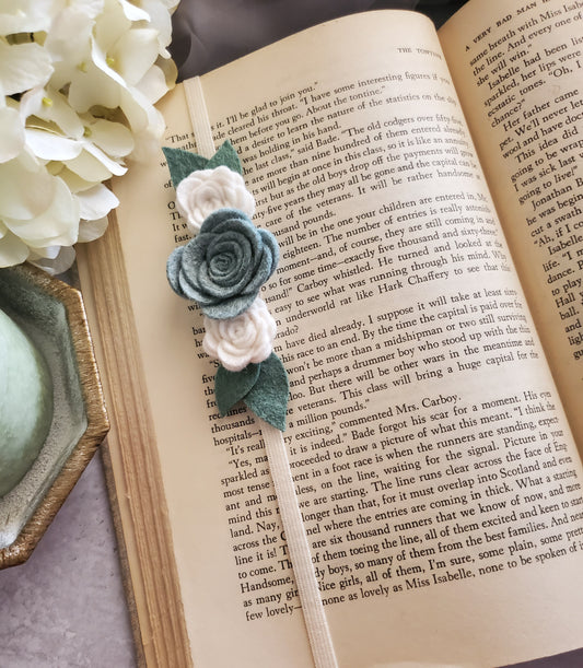 Blue and Cream Felt Flower Book Band Bookmark
