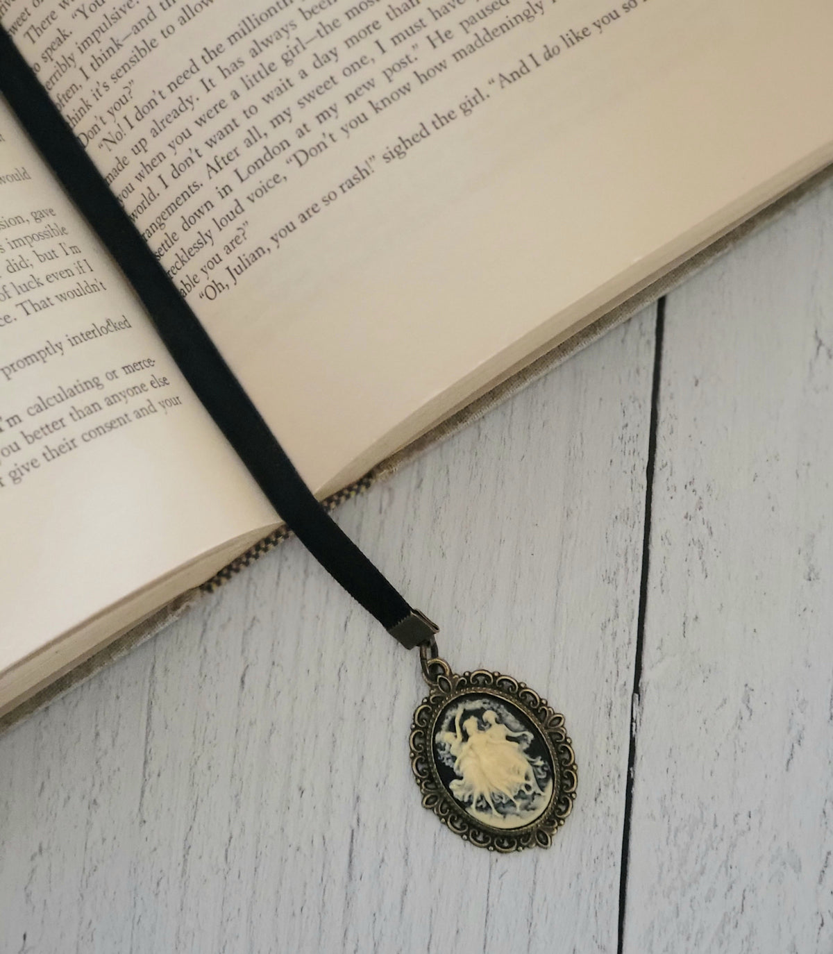 Vintage Style Velvet Ribbon Three Muses Cameo Bookmark