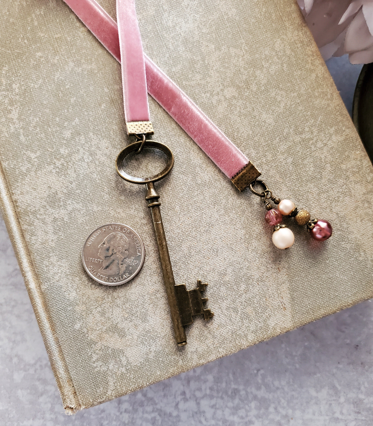 Vintage Style Velvet Ribbon Key Bookmark