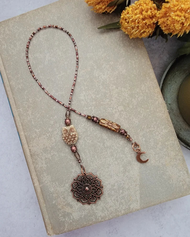 Copper Plated and Glass Owl Bookmark