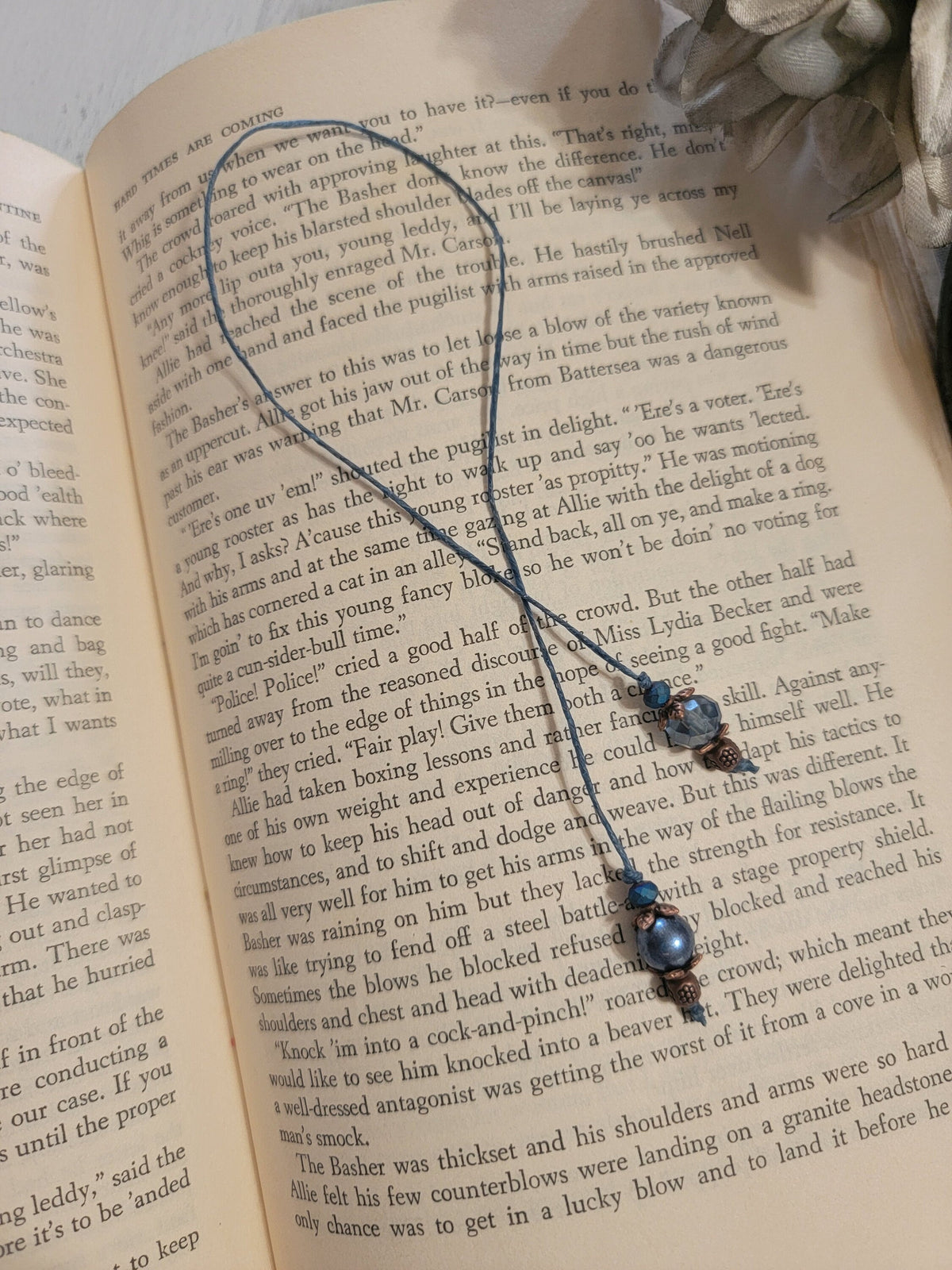 Minimal Bookmark, Blue Irish Linen Cord Bookmarker, Bookworm Gift, Book Lover Gift for Her