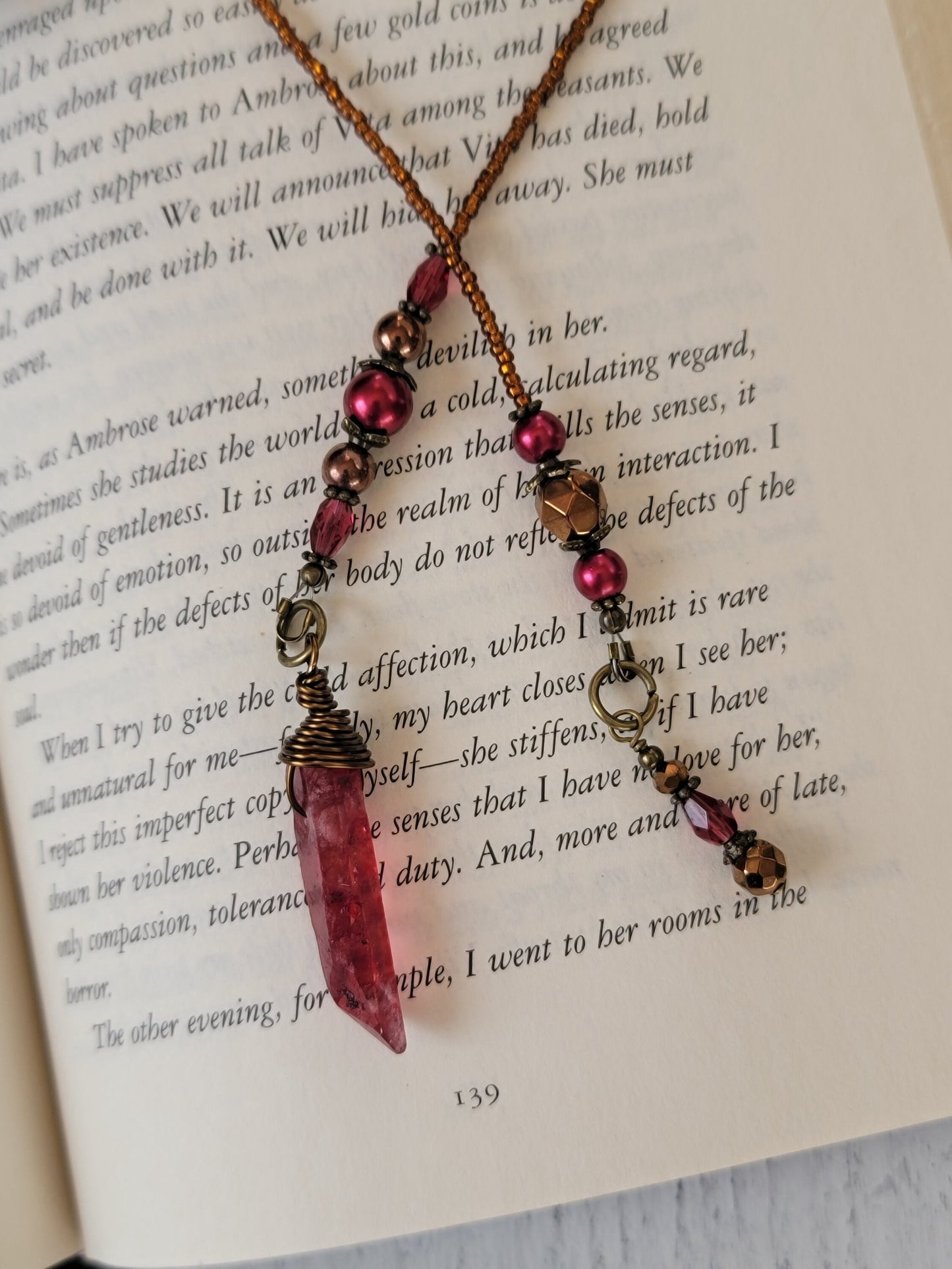 Vampire Blood Crystal Bookmark, Witchy Wrapped Dyed Quartz, Fantasy Horror Lover Gift
