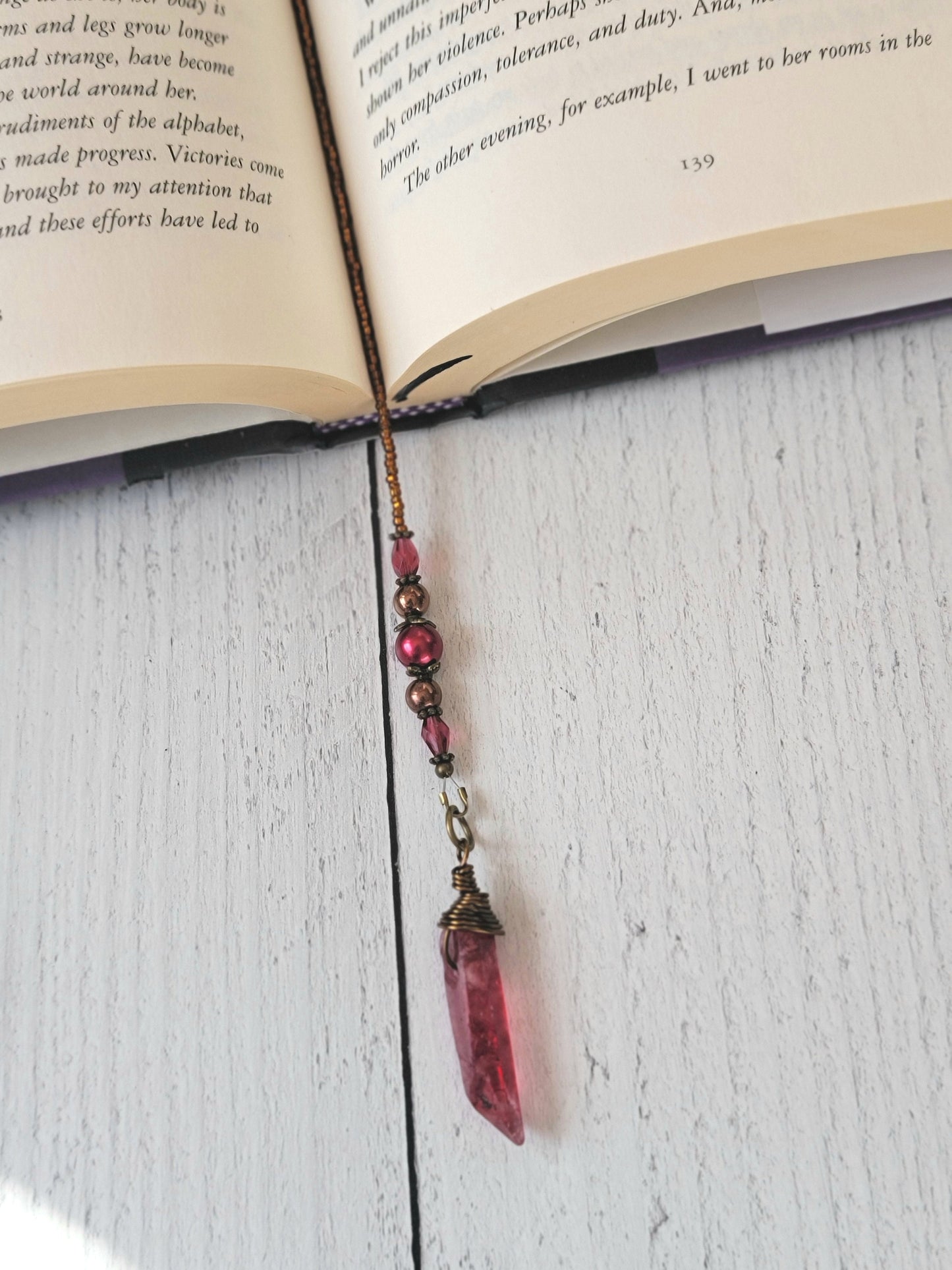 Vampire Blood Crystal Bookmark, Witchy Wrapped Dyed Quartz, Fantasy Horror Lover Gift