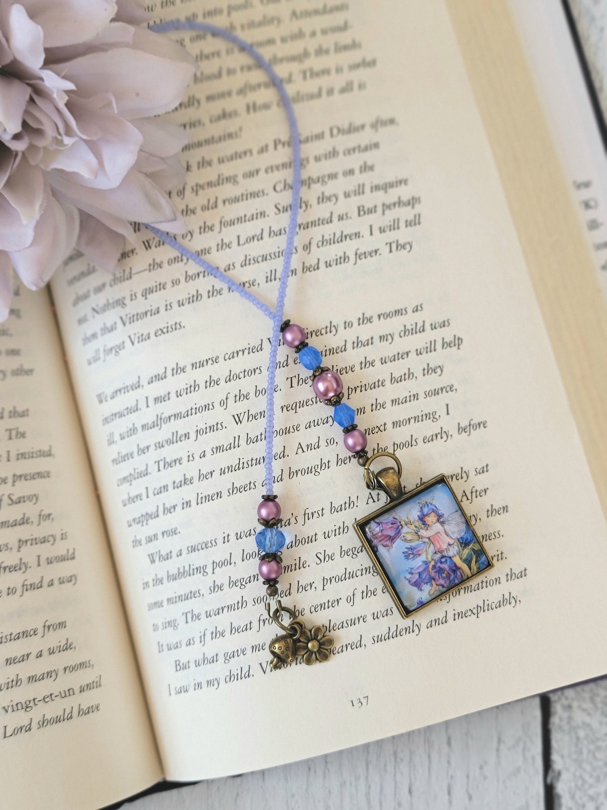 Vintage Style Fairy Bookmark, Fantasy Reader Gift, Glass Beaded Bookmarker, Bookish Gift