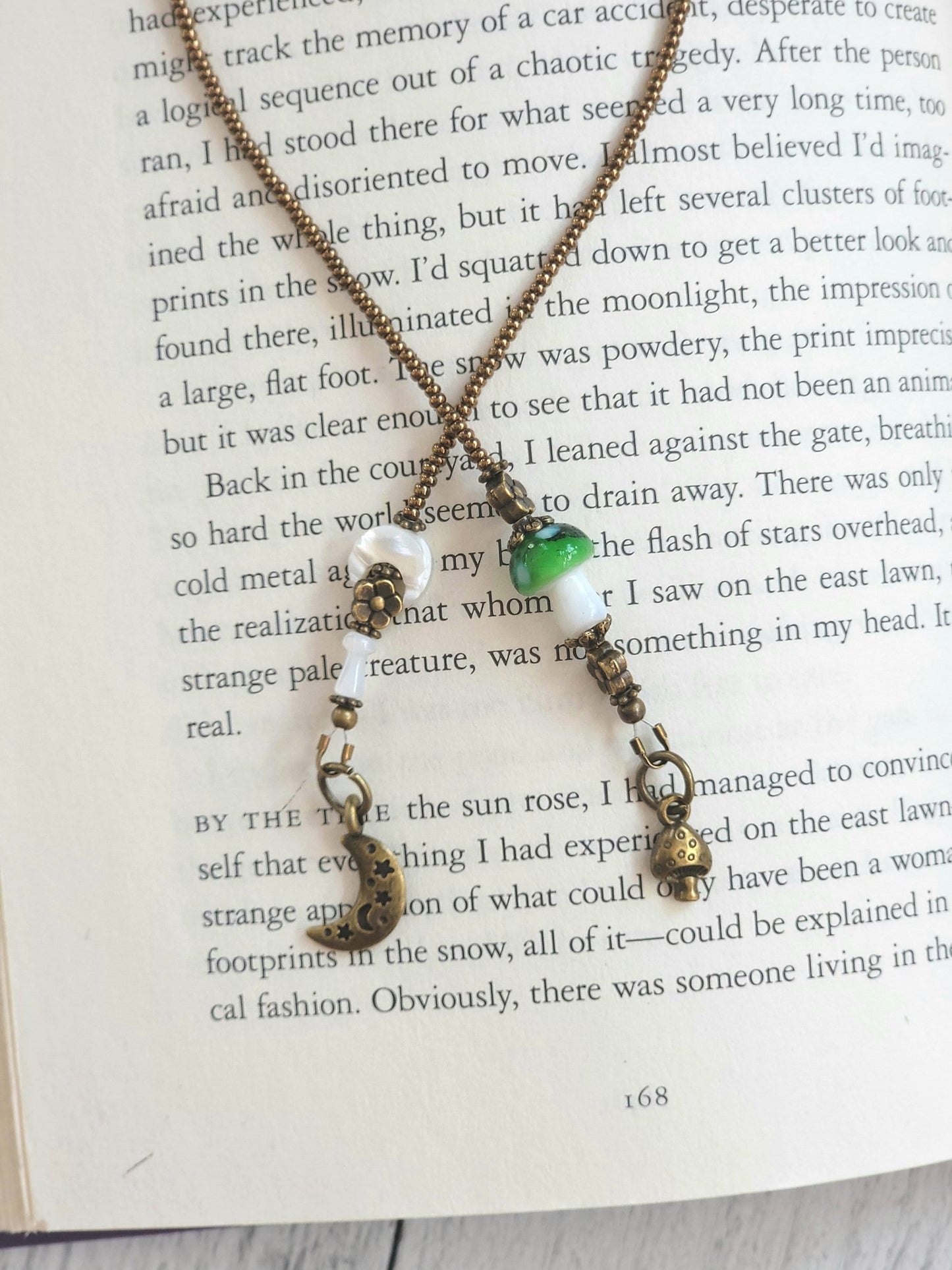 Whimsical Beaded Bookmark with Moon and Mushroom Design, Choose Your Color