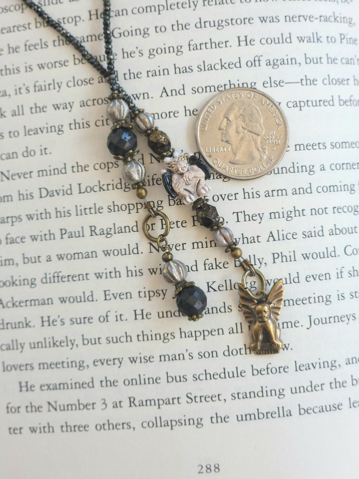 Handmade Beaded Bookmark with Adorable Tiny Gargoyle Bead and Charm