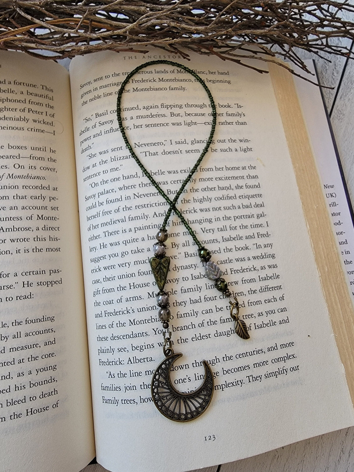 Dark Forest Moon, Nature Inspired Beaded Bookmark, Nature Lover Gift