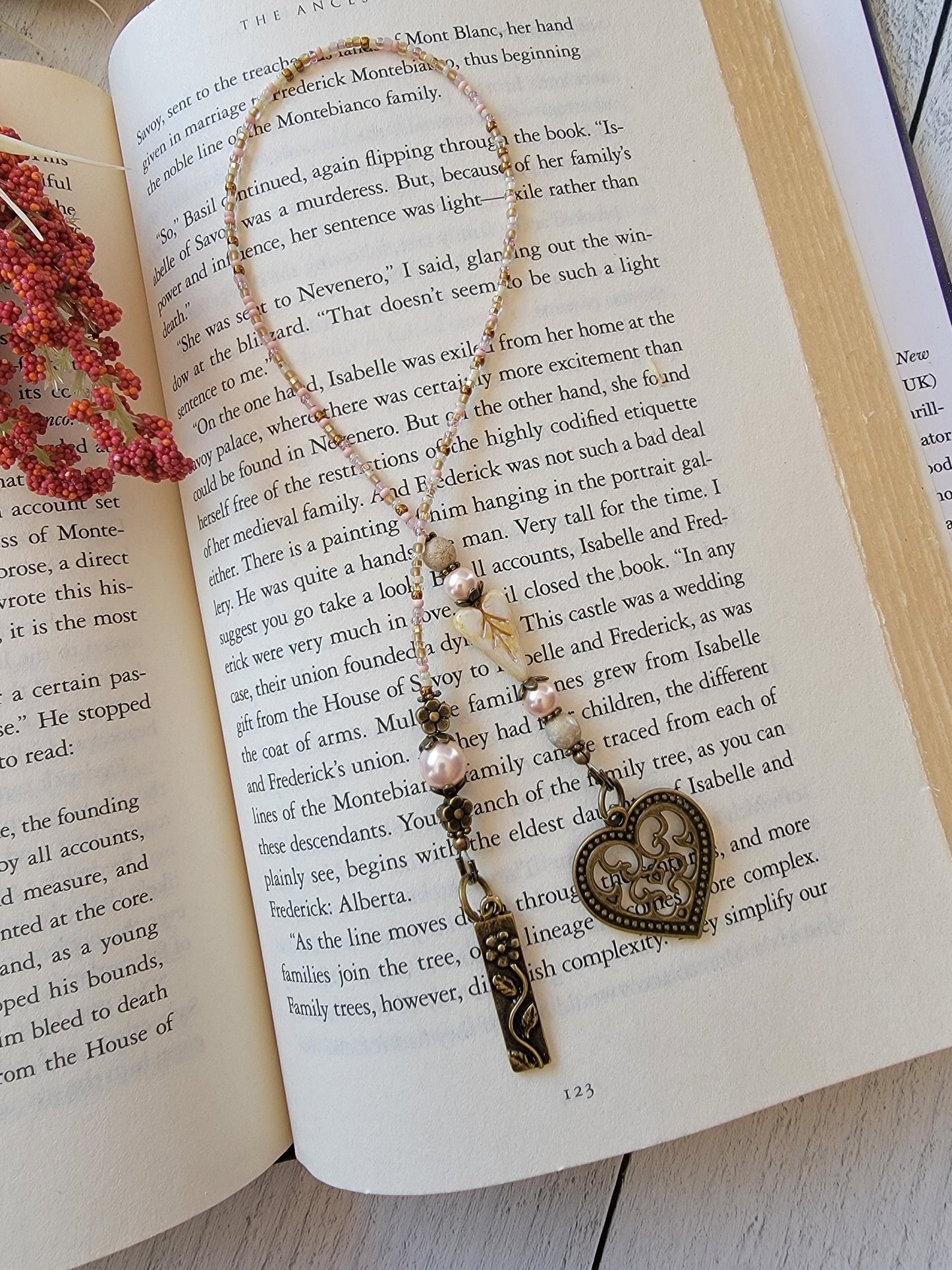 Heart Reader Gift With Flower Charm and Beads