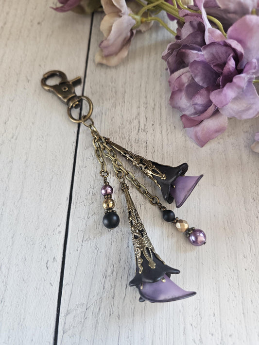 Dark Gothic Purple and Black Bag or Purse Tassel, Perfect Accessory to Clip Anywhere