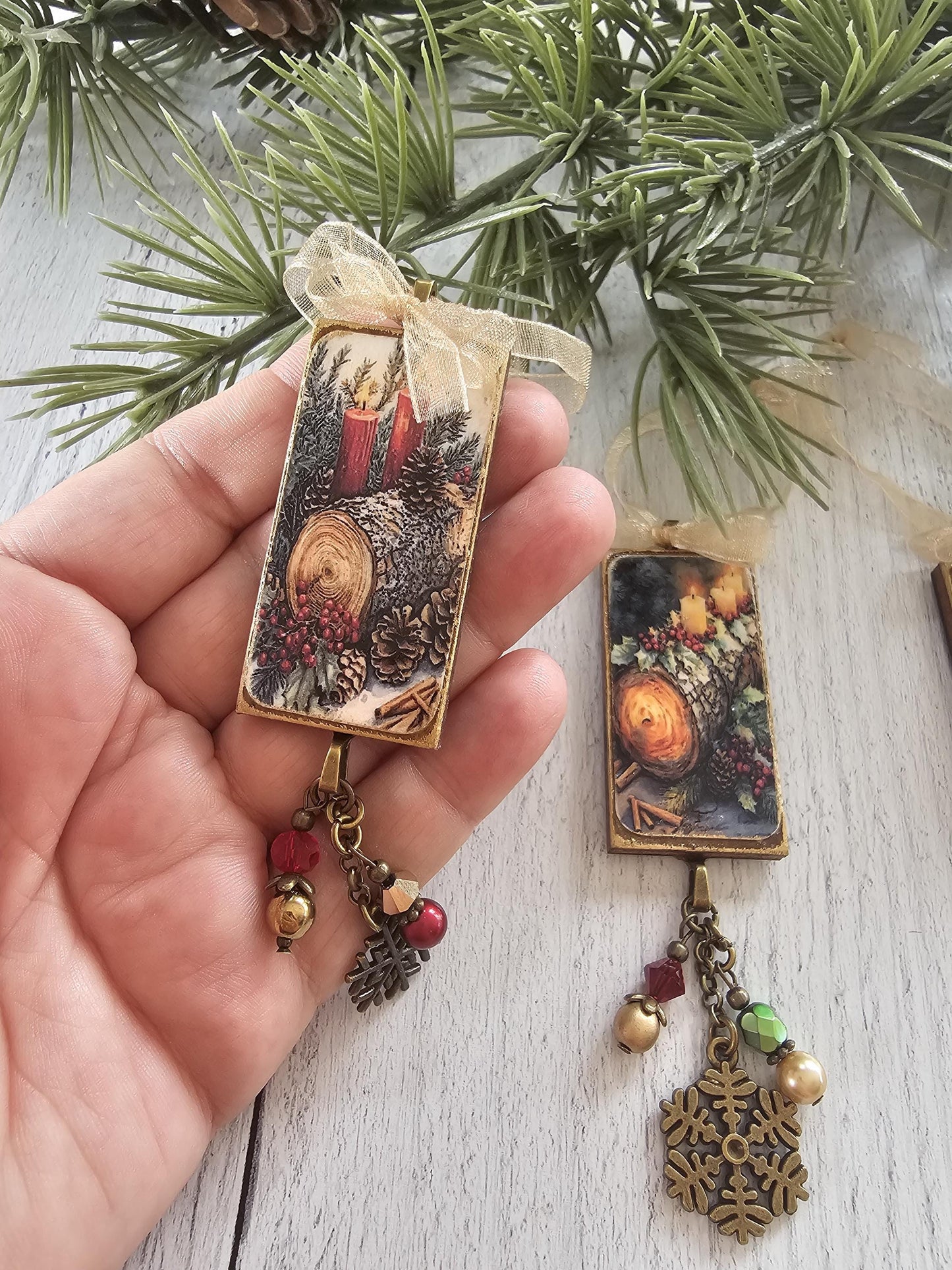 Handmade Yule Log, Christmas Ornaments, Holiday Season Decor