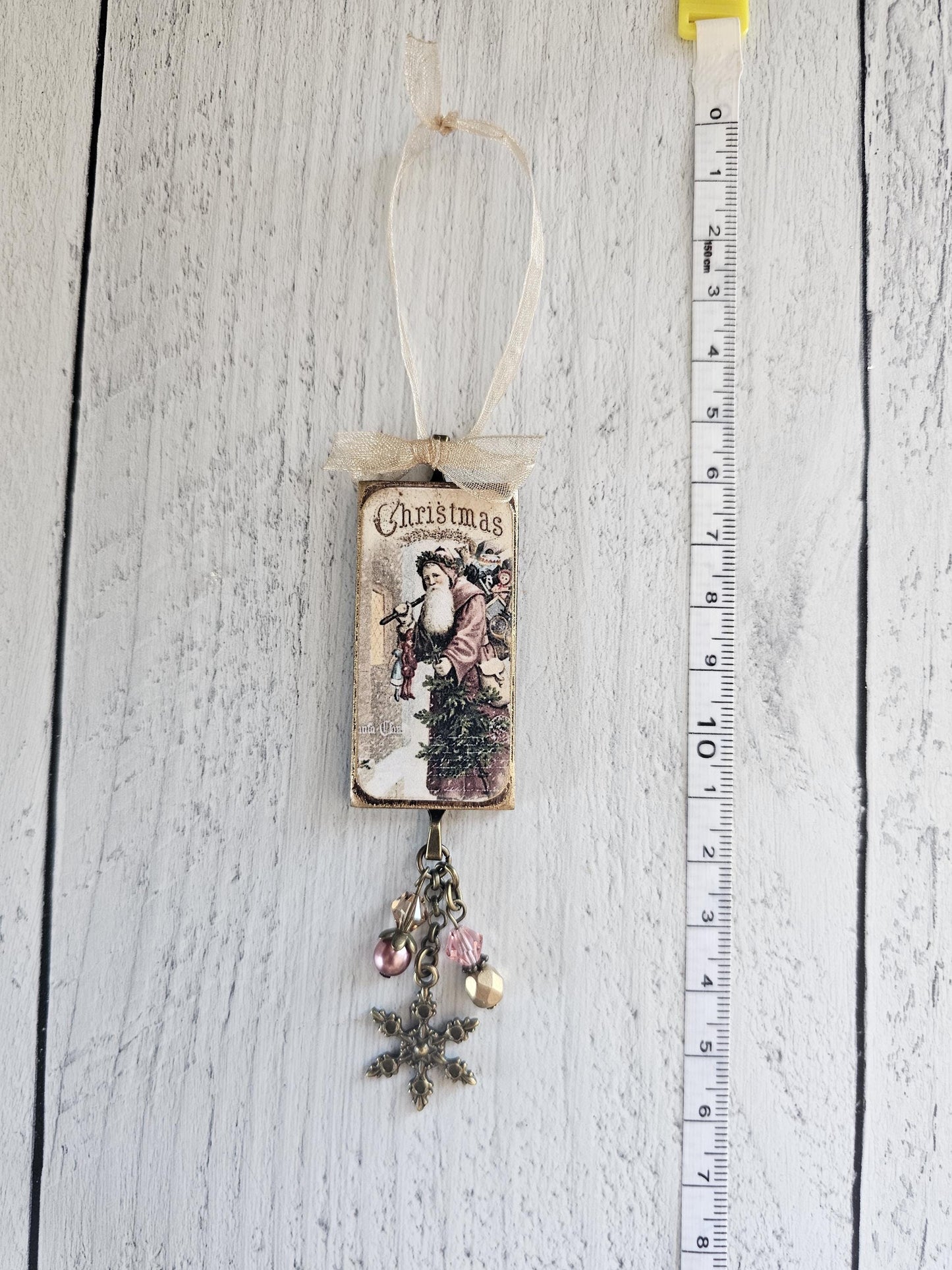 Rustic and Elegant Set of Three Victorian Santa Wood Christmas Ornaments, Buy 3 or Singles