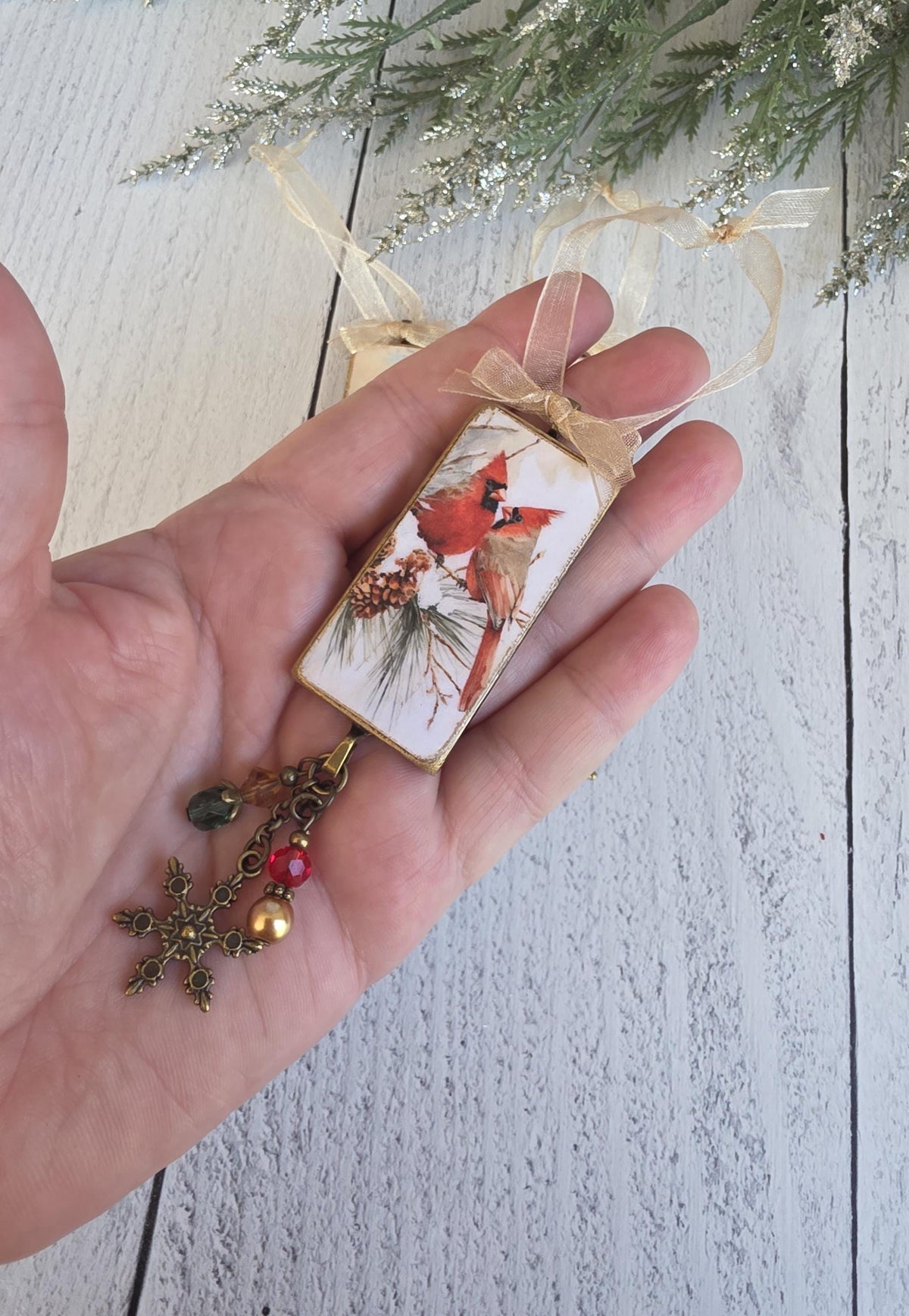Handmade Christmas Ornaments With Cardinals, Red Bird