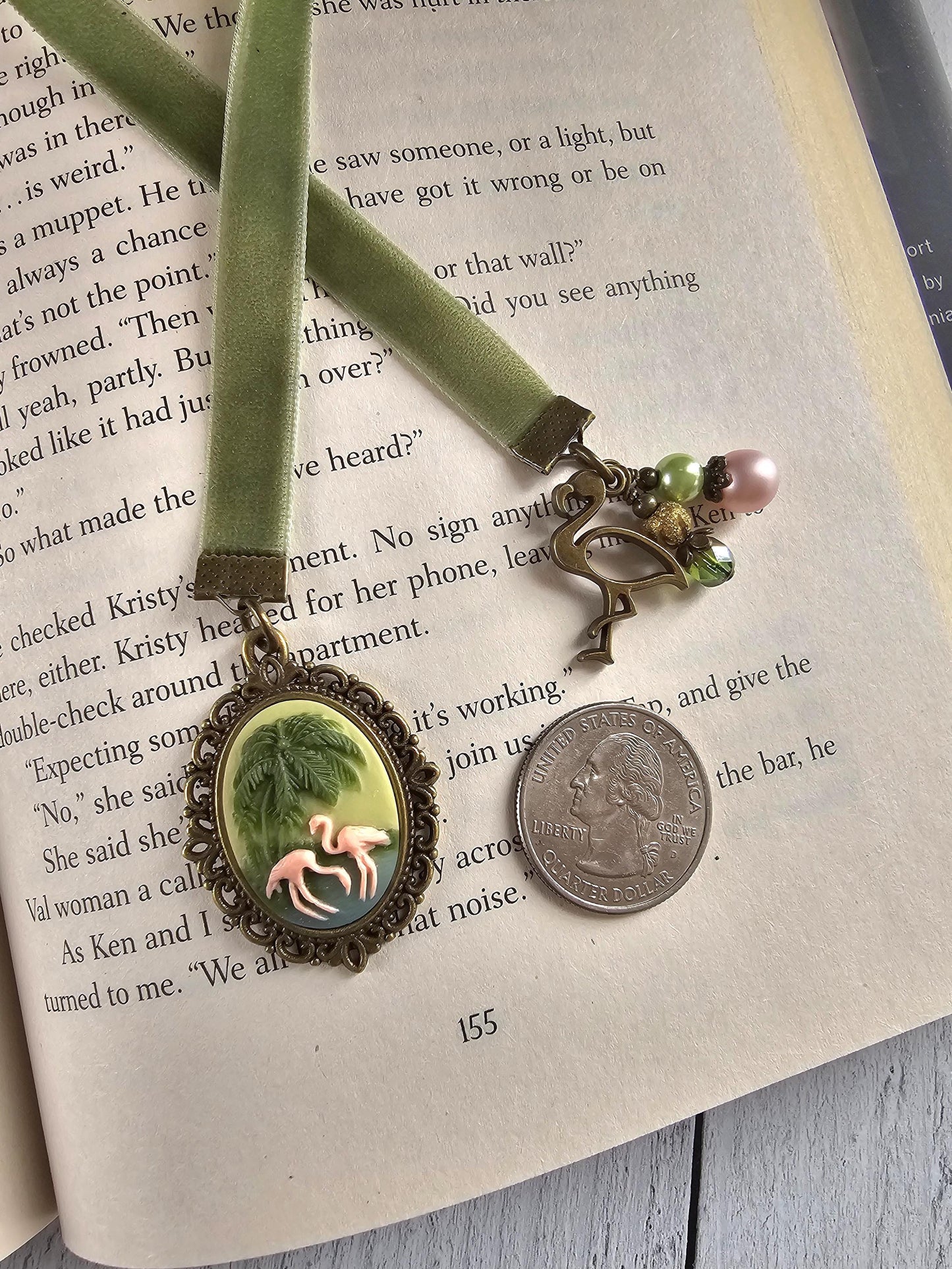 Flamingo Island Bookmark, Whimsical Velvet Bookworm Gift