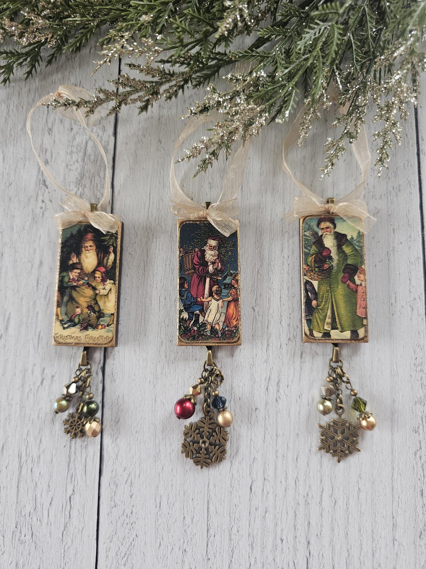 Handmade Santa Claus Christmas Ornaments, Buy One or Set of All Three