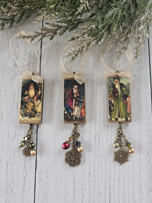 Handmade Santa Claus Christmas Ornaments, Buy One or Set of All Three