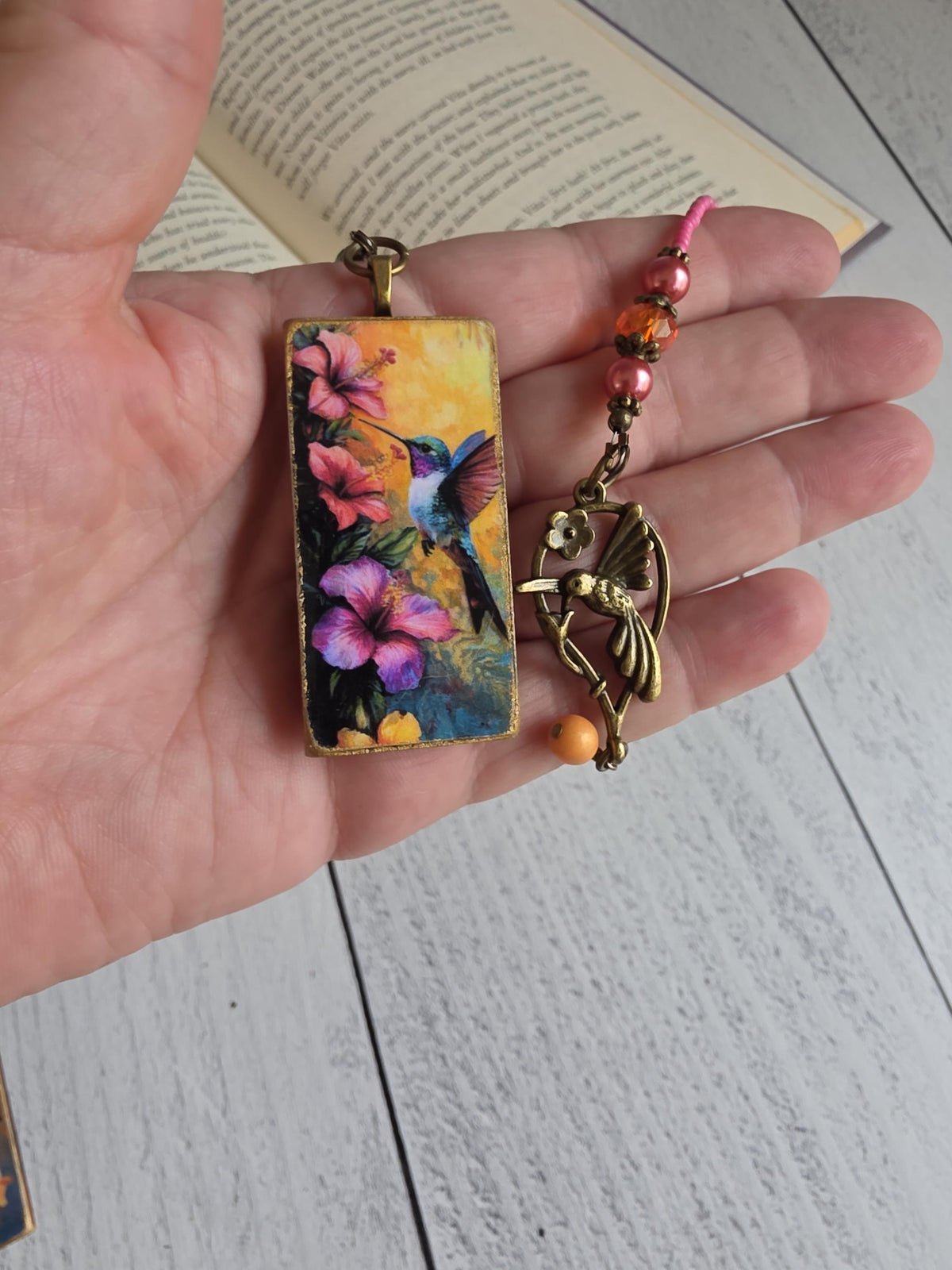 Hummingbird Handmade Pendant Bookmark, Choose Length and Picture