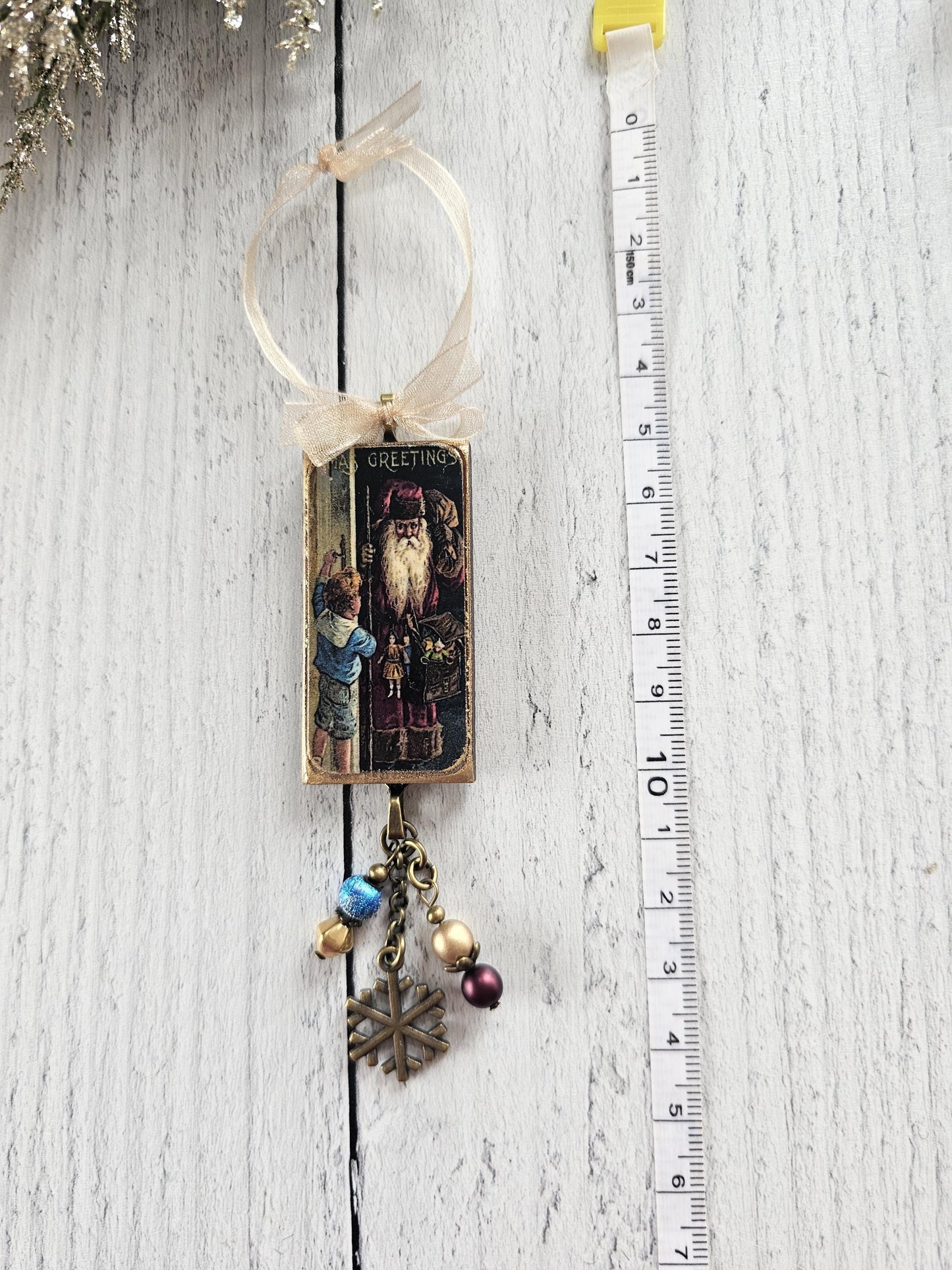 Set of Three Handmade Christmas Ornaments Featuring Vintage Santa Claus With Children, Buy One or All Three