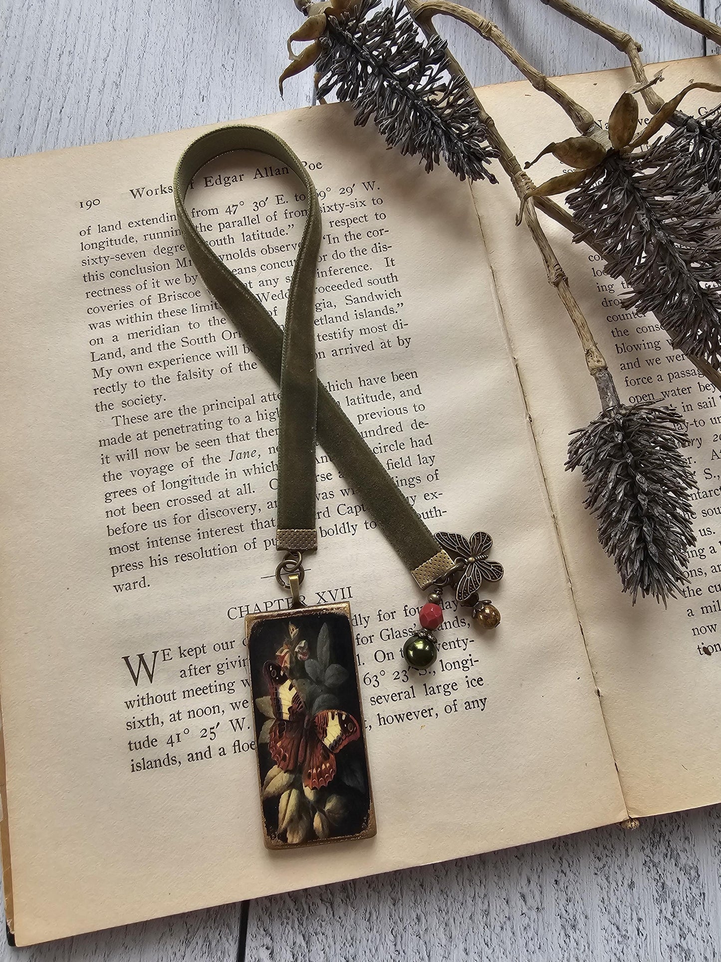 Vintage Style Botanical Butterfly Velvet Ribbon Bookmark