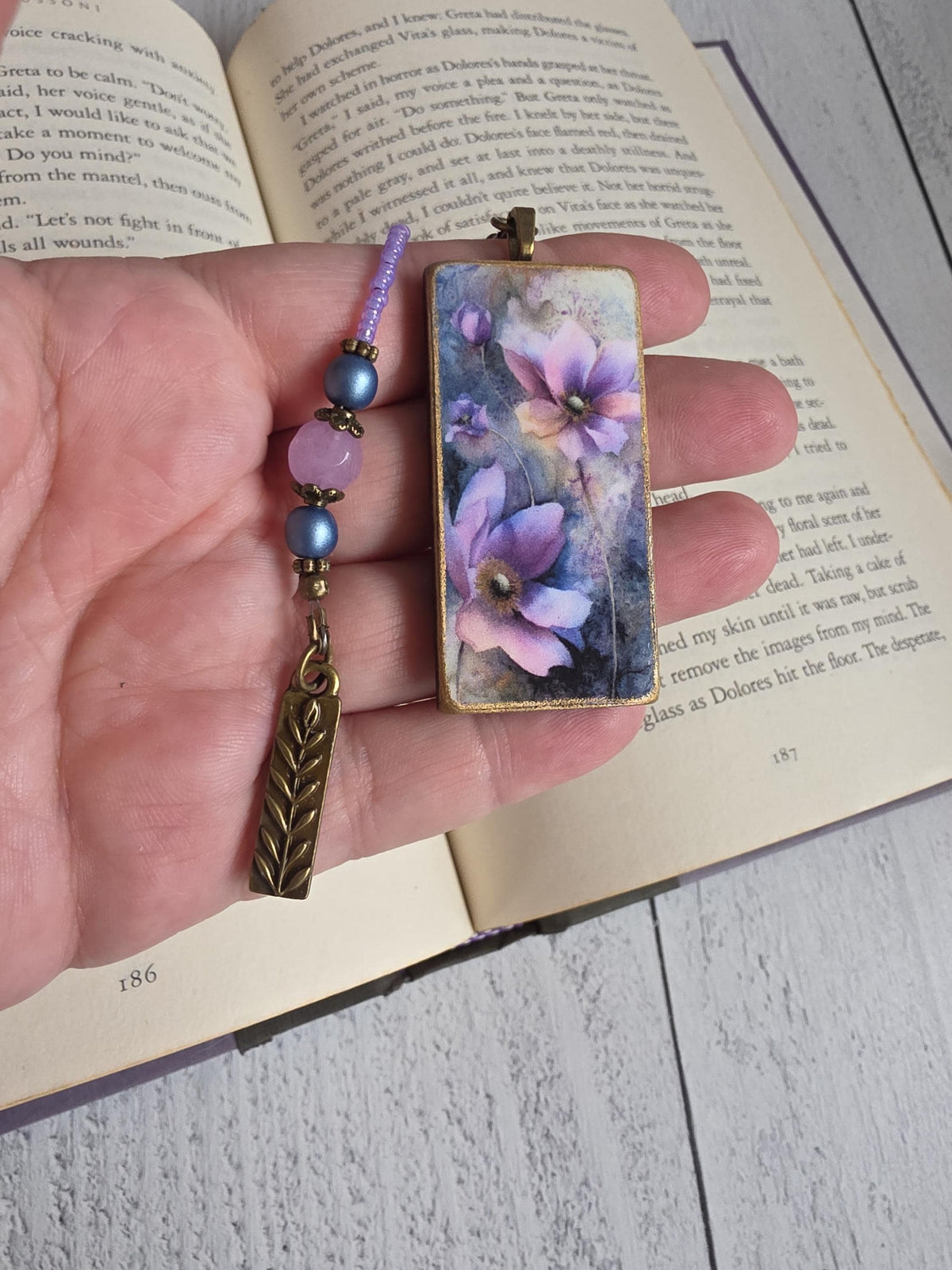 Unique Flower Bookmark with Handmade Flower Pendant