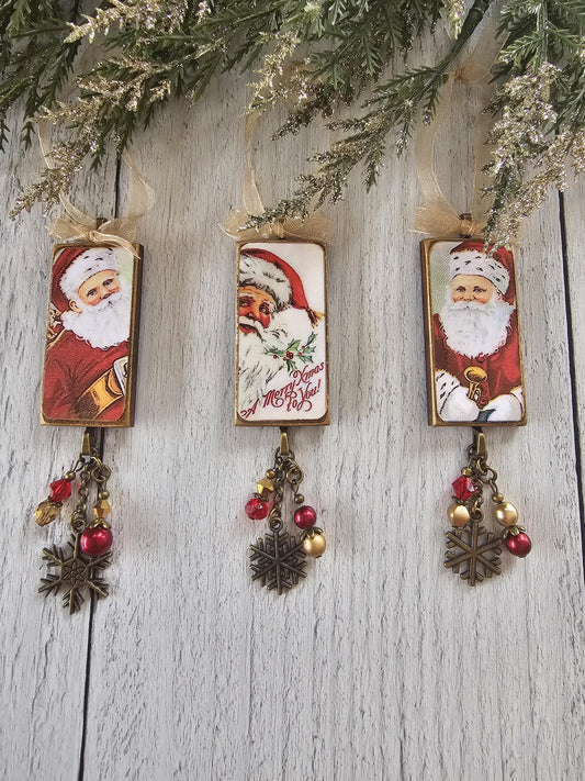 Handmade Holiday Ornaments With Vintage Santa Images, Christmas Decor