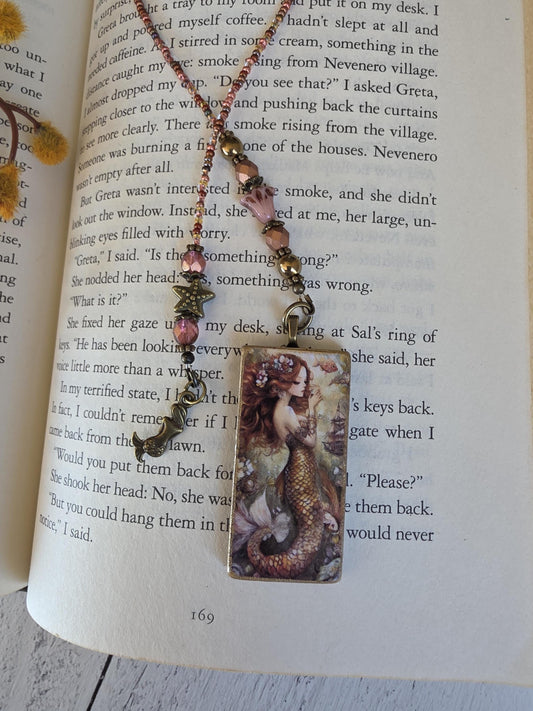 Bronze and Pink Mermaid Beaded Bookmark, Choose Your Length