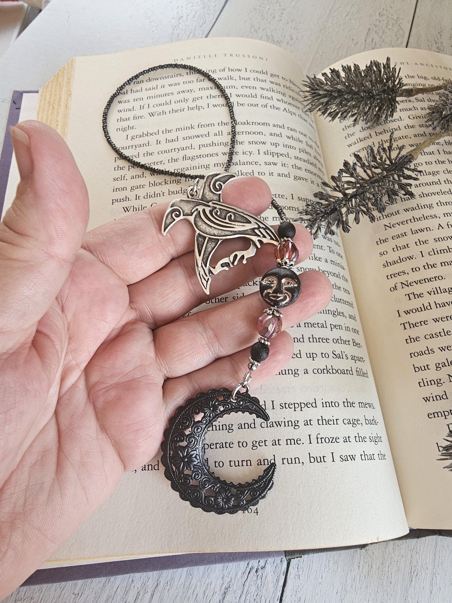 Raven Moon Beaded Reader Gift, Witchy Viking Bookmark