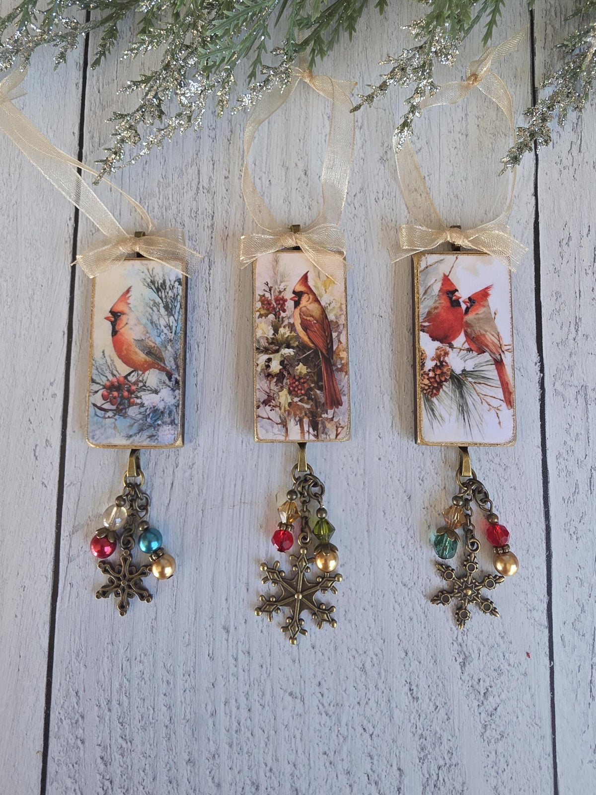Handmade Christmas Ornaments With Cardinals, Red Bird