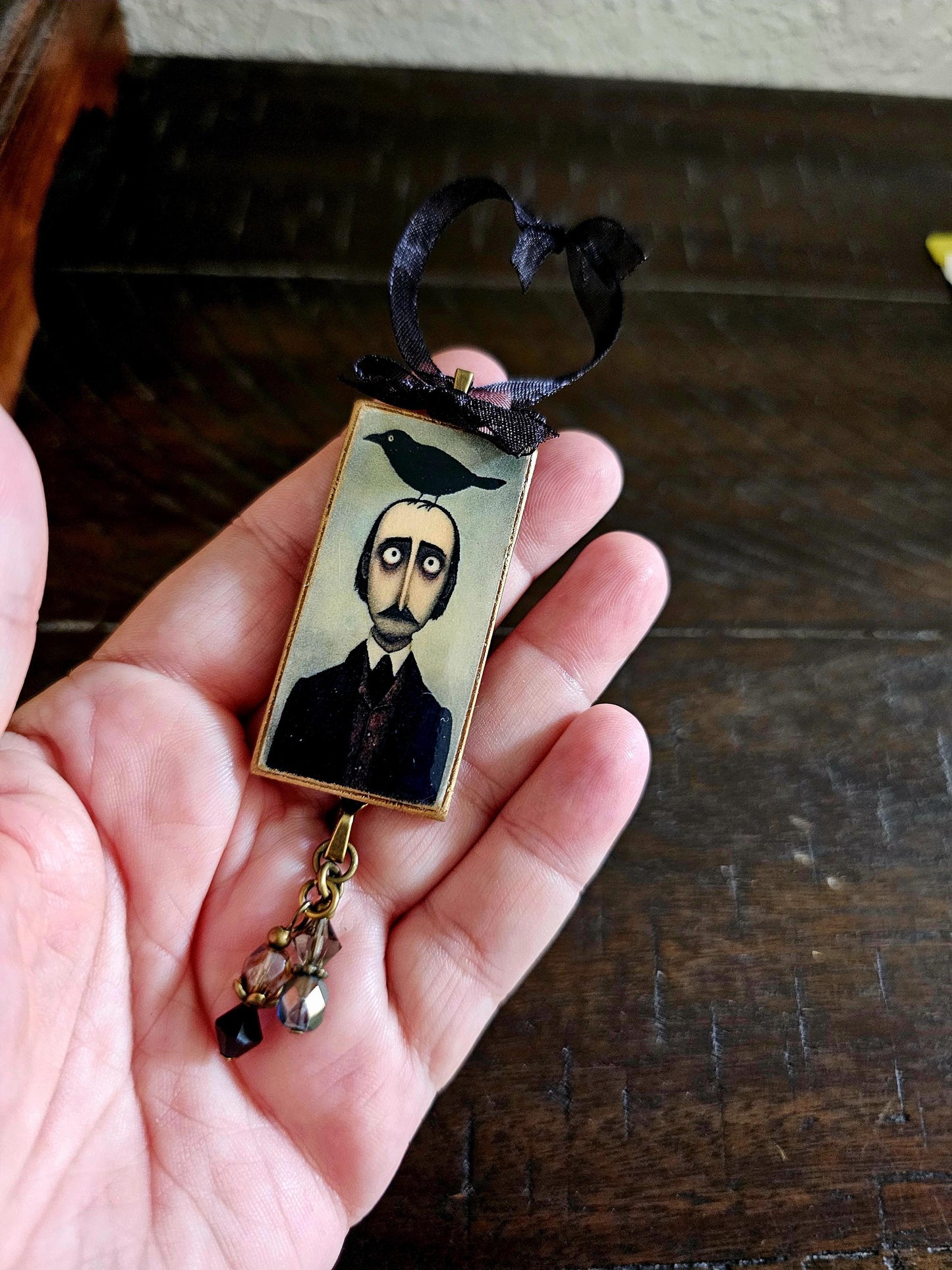 Whimsical Poe Raven Theme Ornament, Halloween Horror Decor