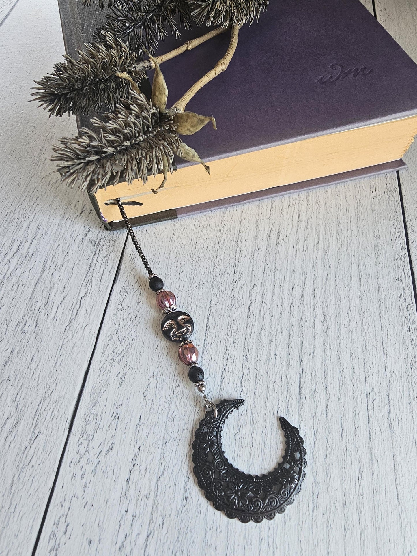 Raven Moon Beaded Reader Gift, Witchy Viking Bookmark