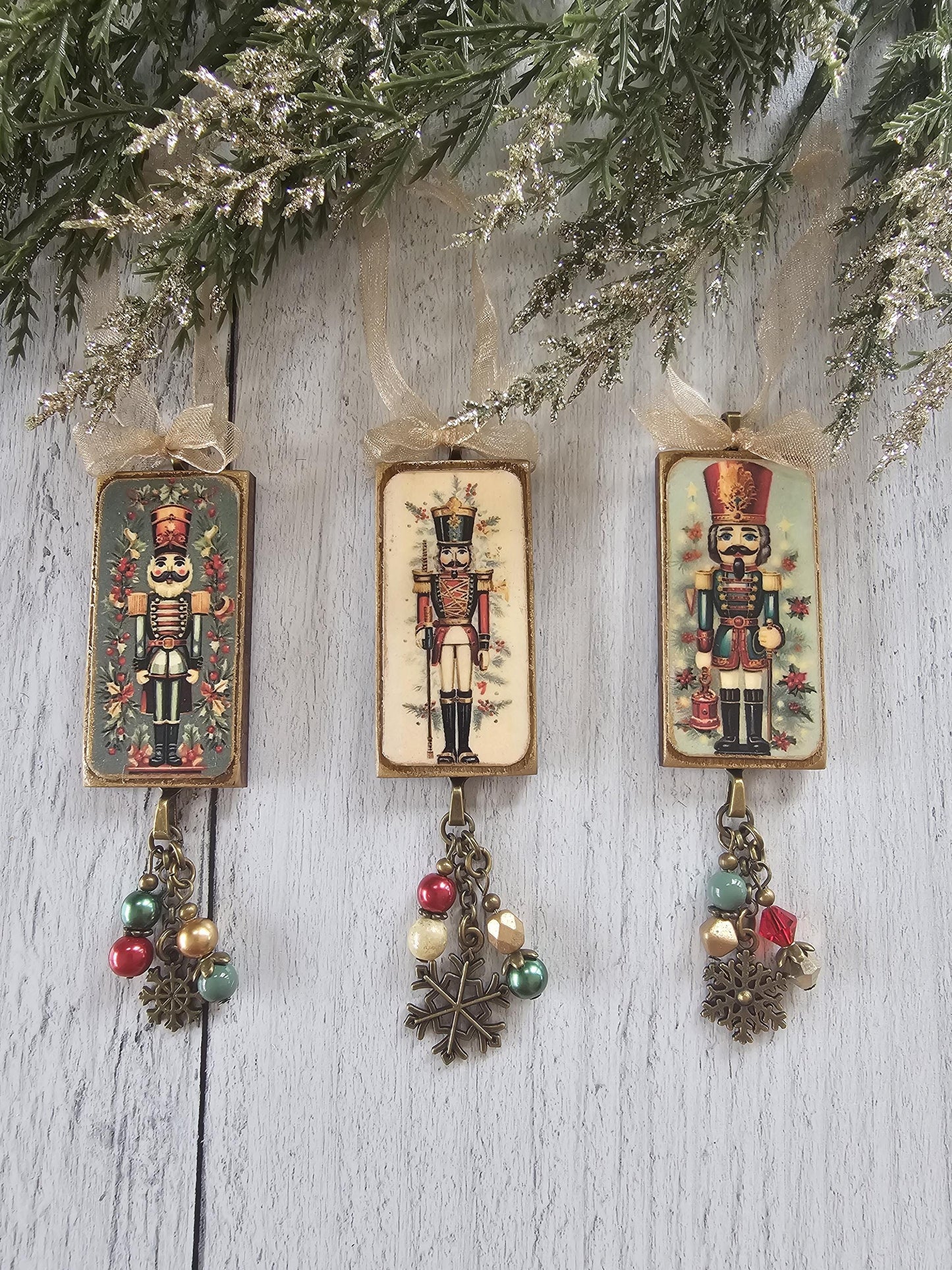 Handmade Christmas Ornaments With Holiday Nutcrackers, Choose 1 or All 3