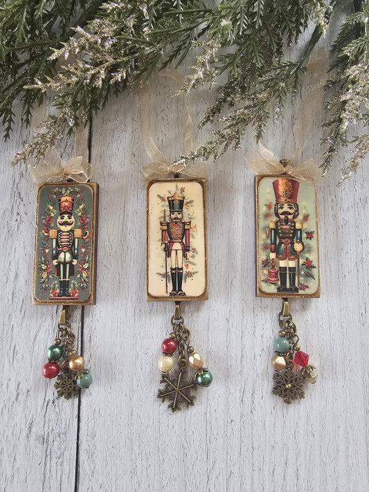 Handmade Christmas Ornaments With Holiday Nutcrackers, Choose 1 or All 3