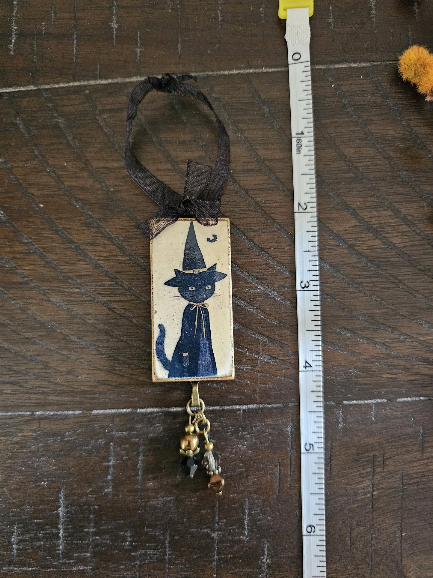 Witch Cat Whimsical Ornament, Halloween Decor