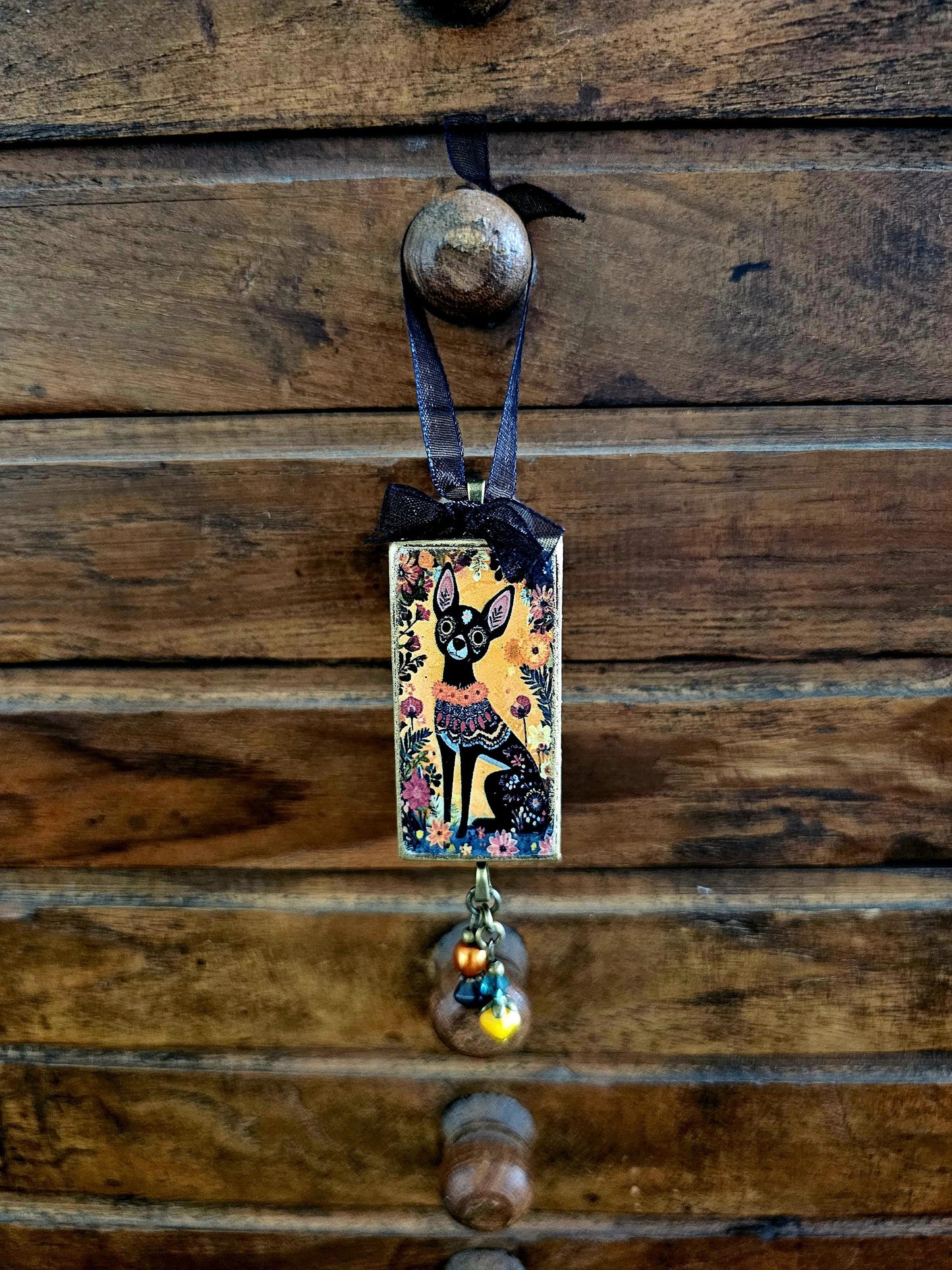 Day of the Dead Chihuahua Ornament, Sugar Skull Dog Dia de los Muertos